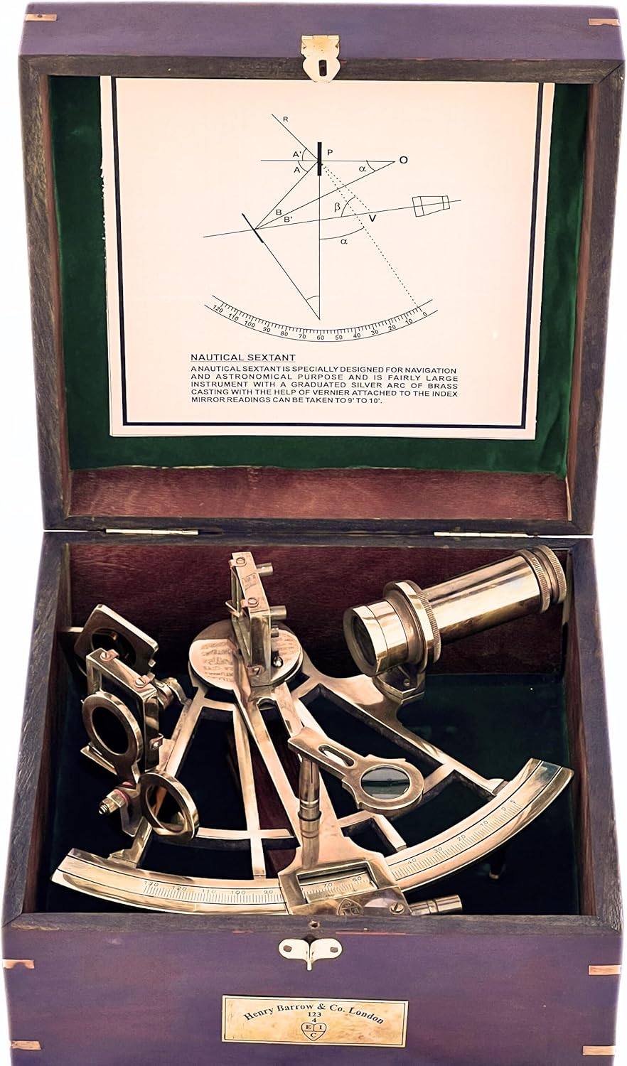 Antique German Brass Sextant Nautical Instrument Decor