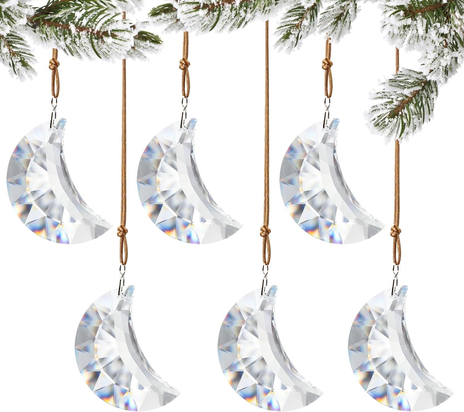 Set of 6 Clear Faceted Crystal Hanging Ornaments for Home and Car Decor