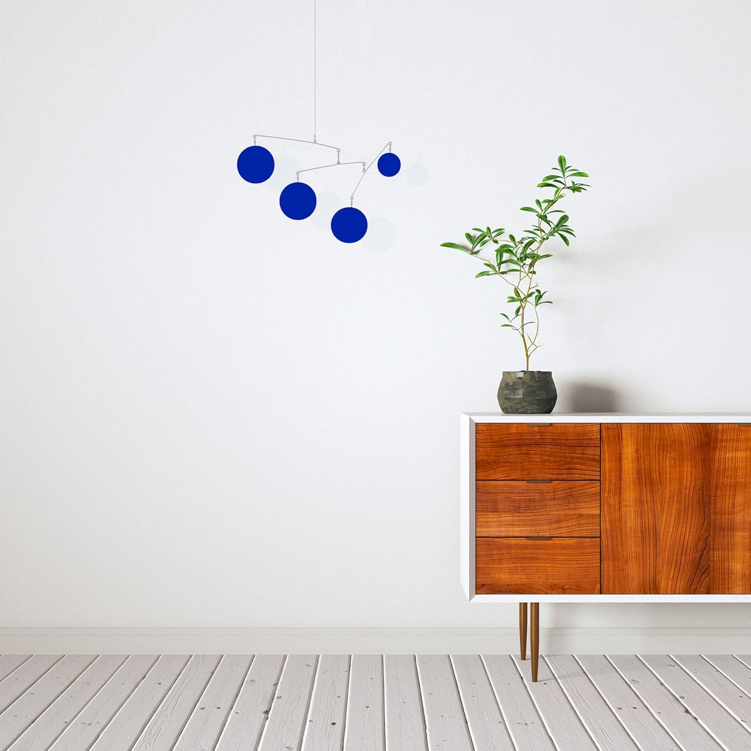 Atomic Mobile - Navy Blue Hanging Kinetic Art Mobile - Mid Century Modern Design
