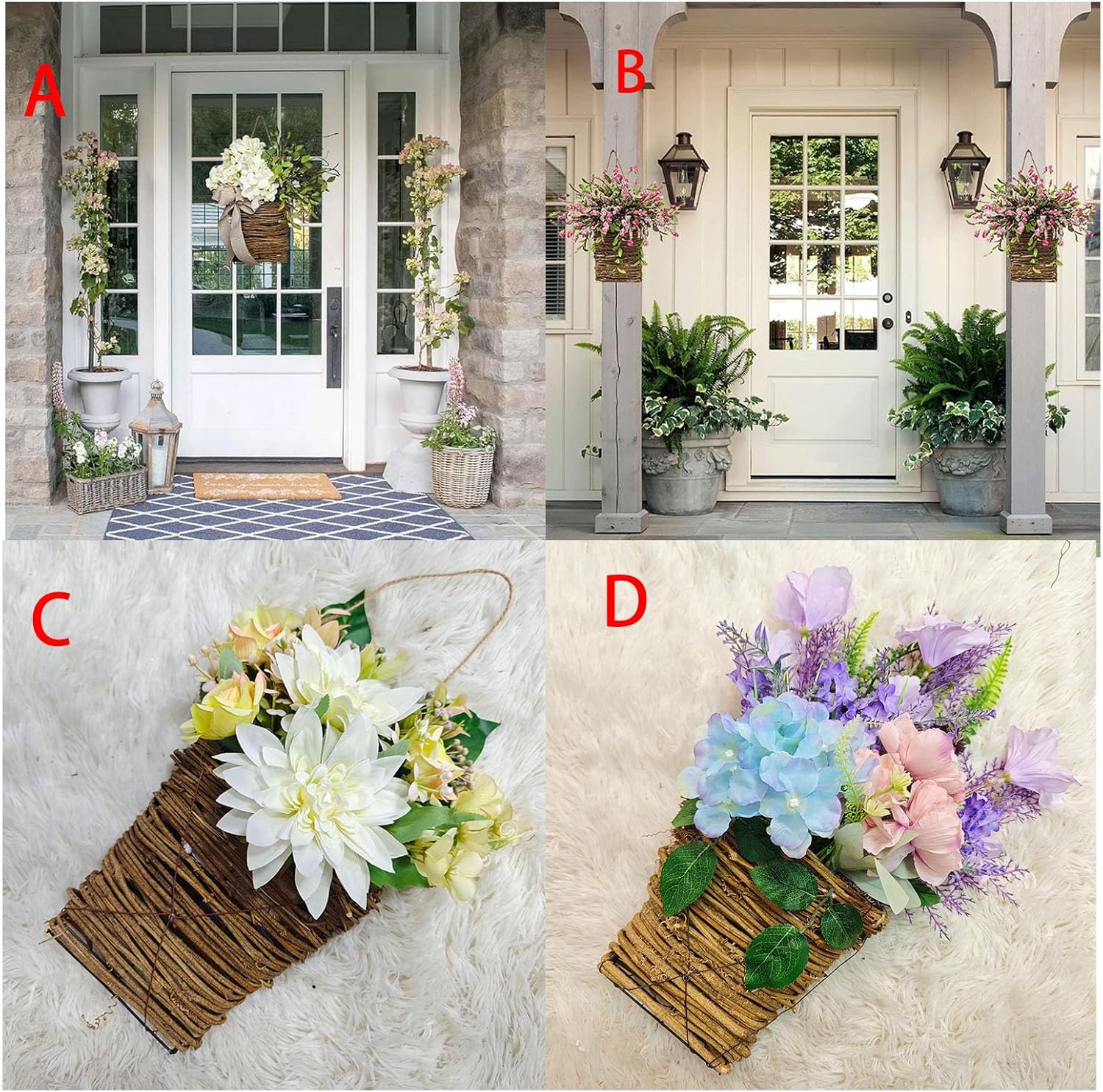 Cream Hydrangea Door Wreath Basket Hanging Decor