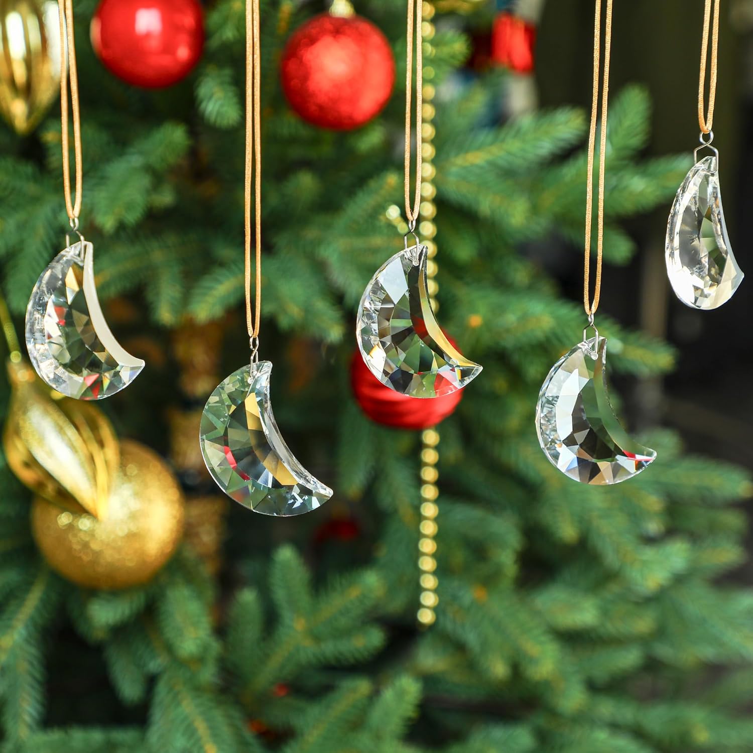 Set of 6 Clear Faceted Crystal Hanging Ornaments for Home and Car Decor