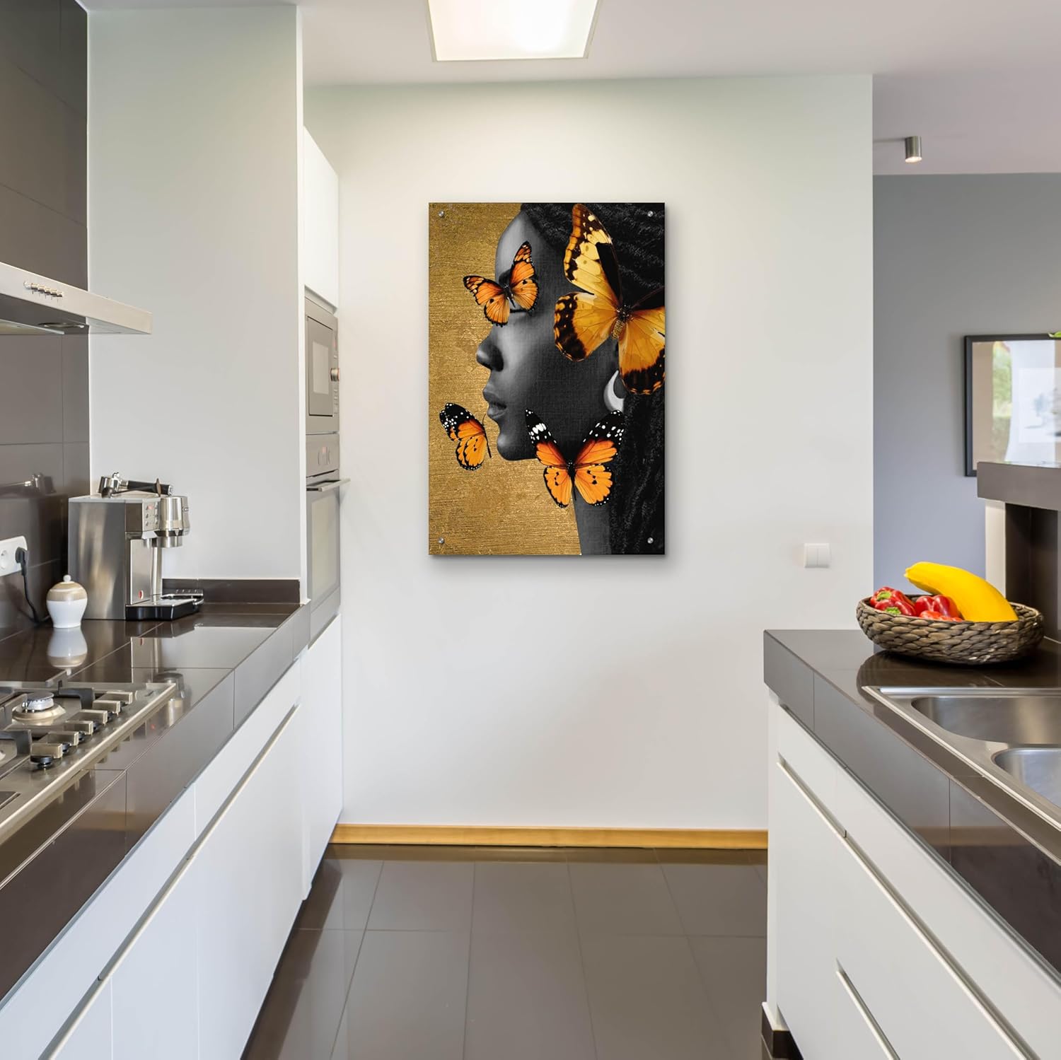 Epic Art Monochrome Golden Butterfly 1 Wall Art 24x36