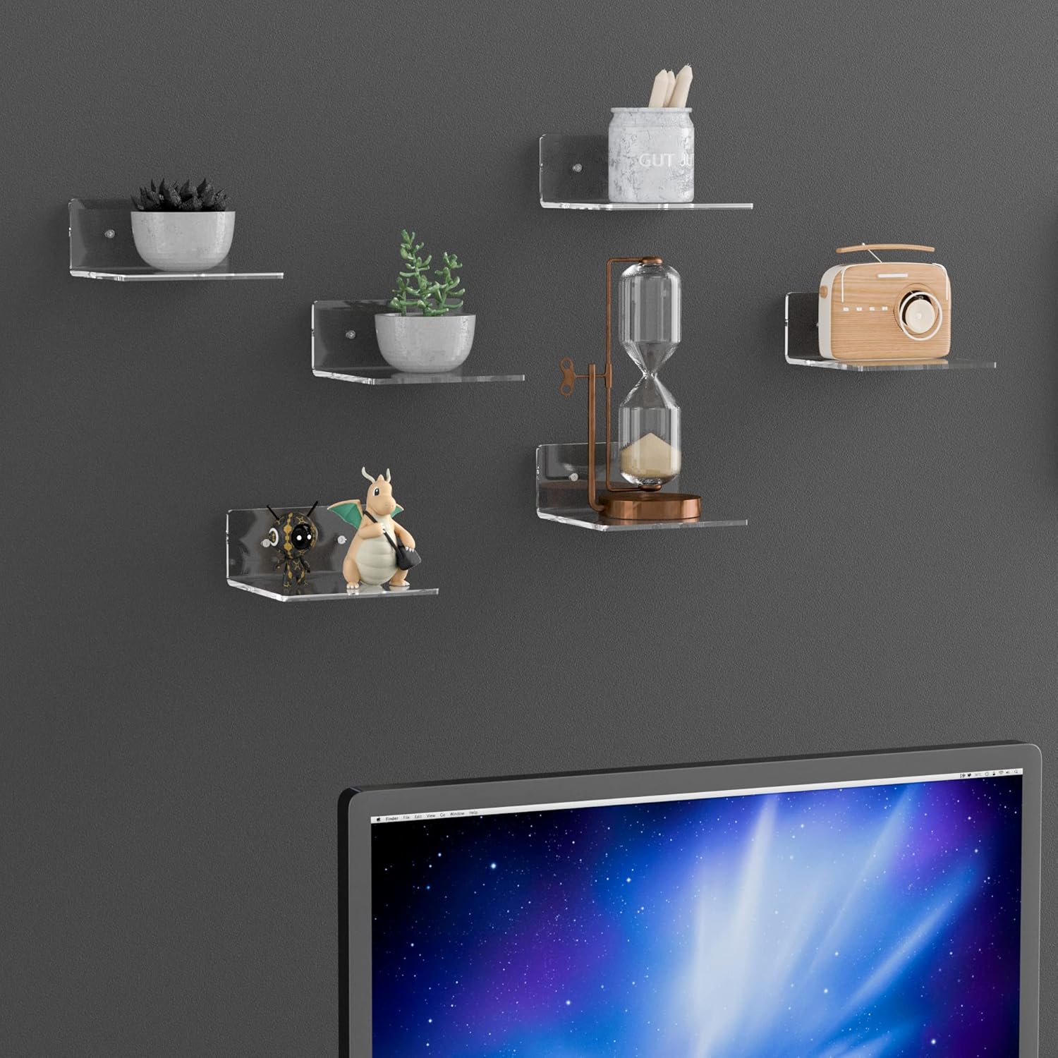 6 Inches Acrylic Floating Shelves 2 Pack