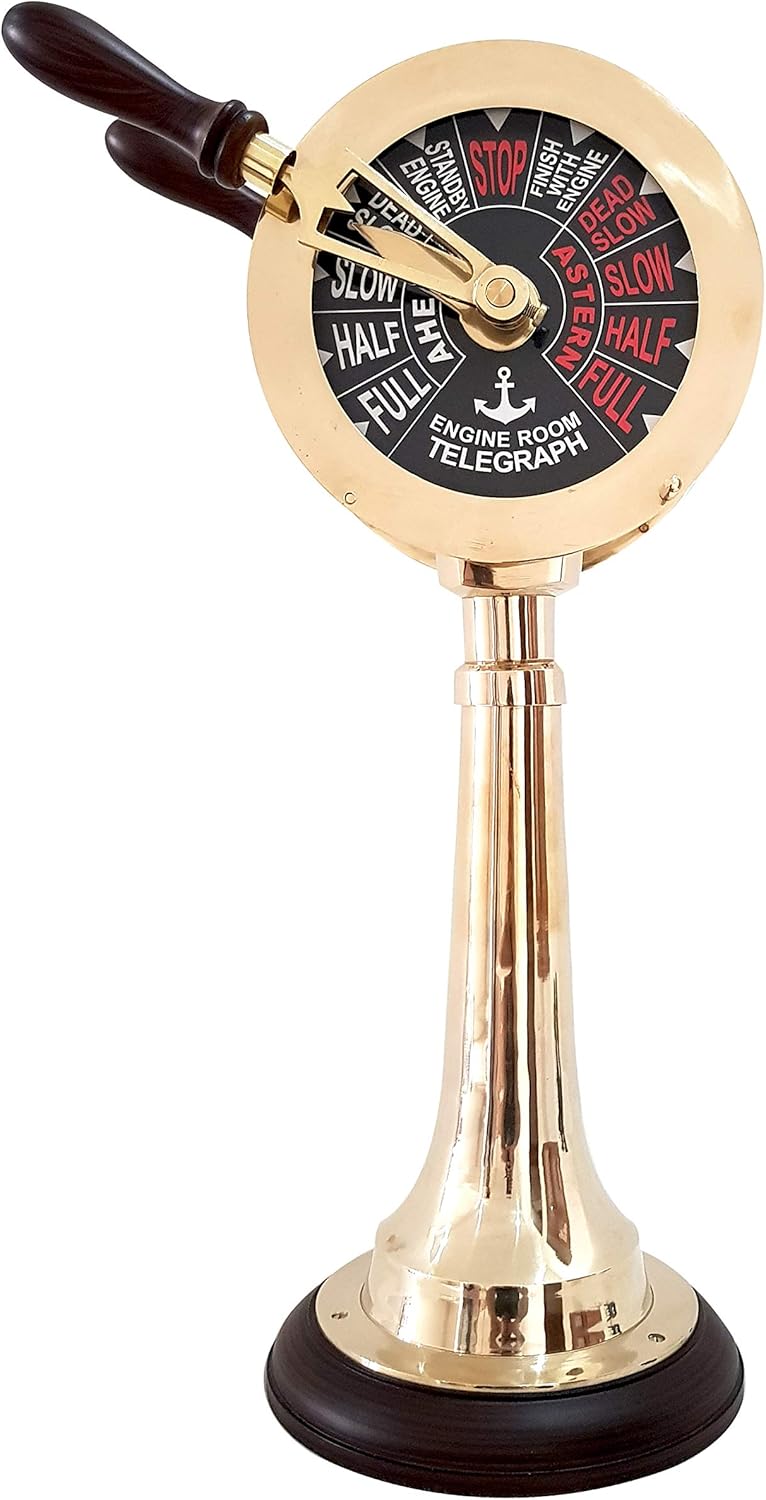 Vintage 21 Inch Brass Ship Telegraph with Wooden Base