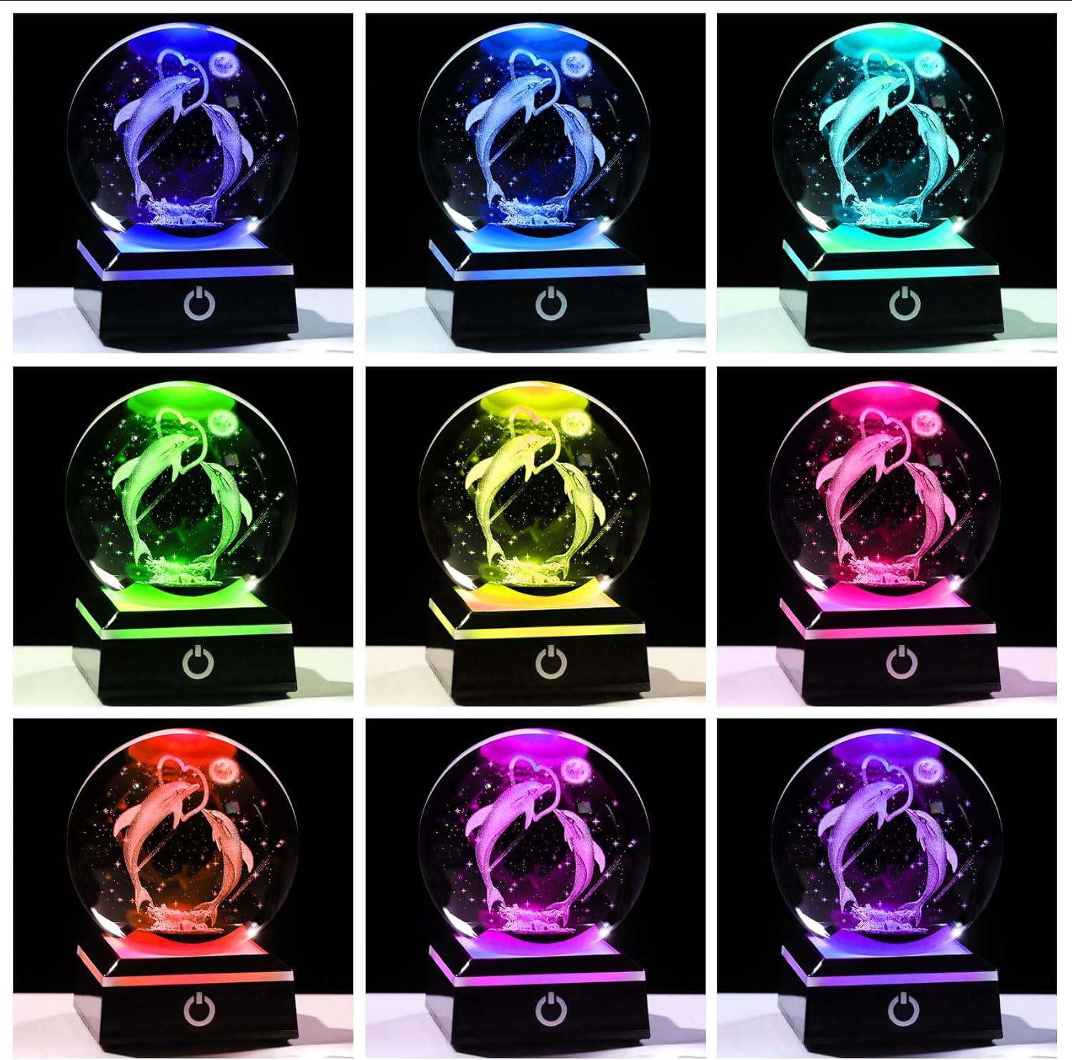 3D Crystal Ball Dolphin Night Light Decor
