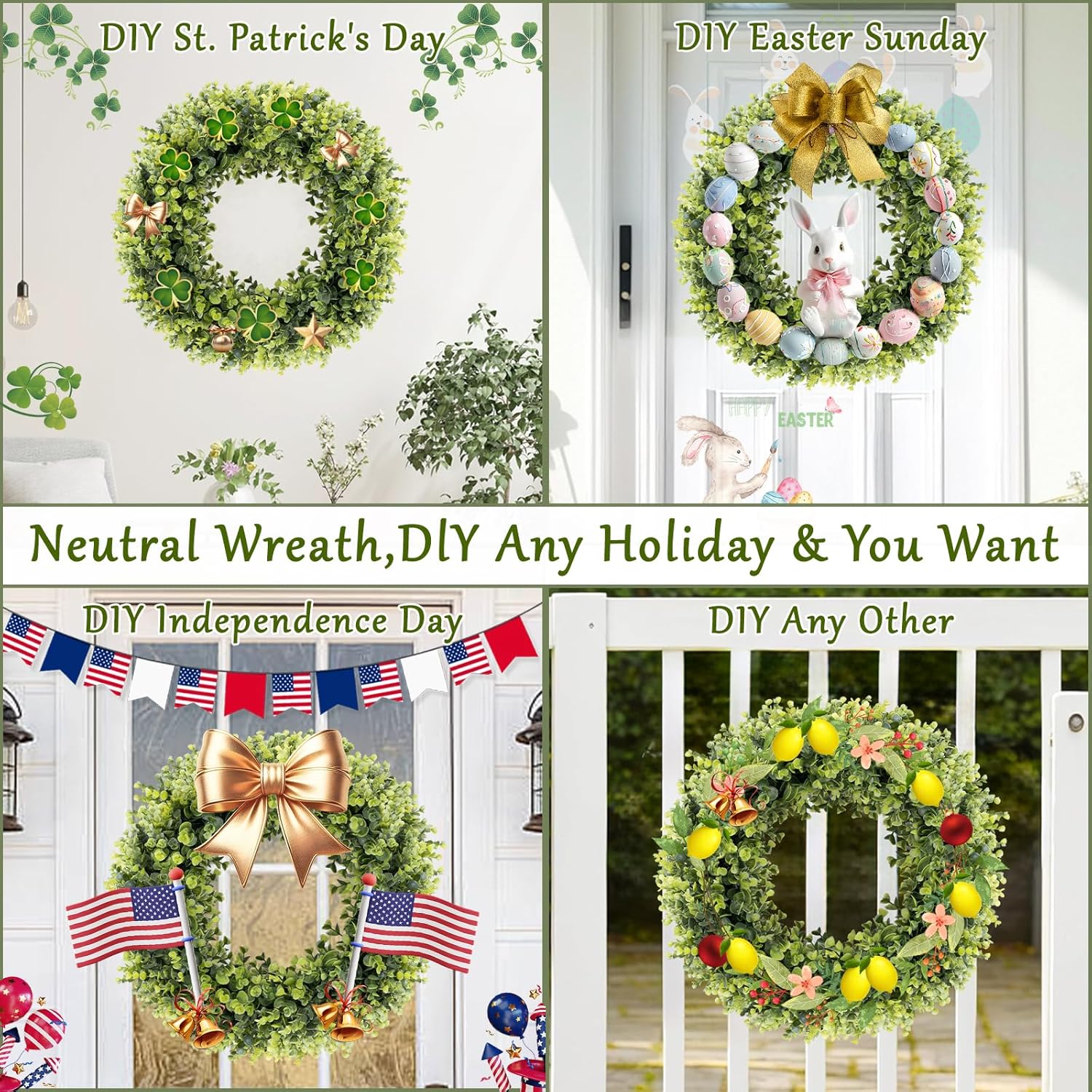 Boxwood Wreath for Front Door and Wall All Seasons 16-18 Inches