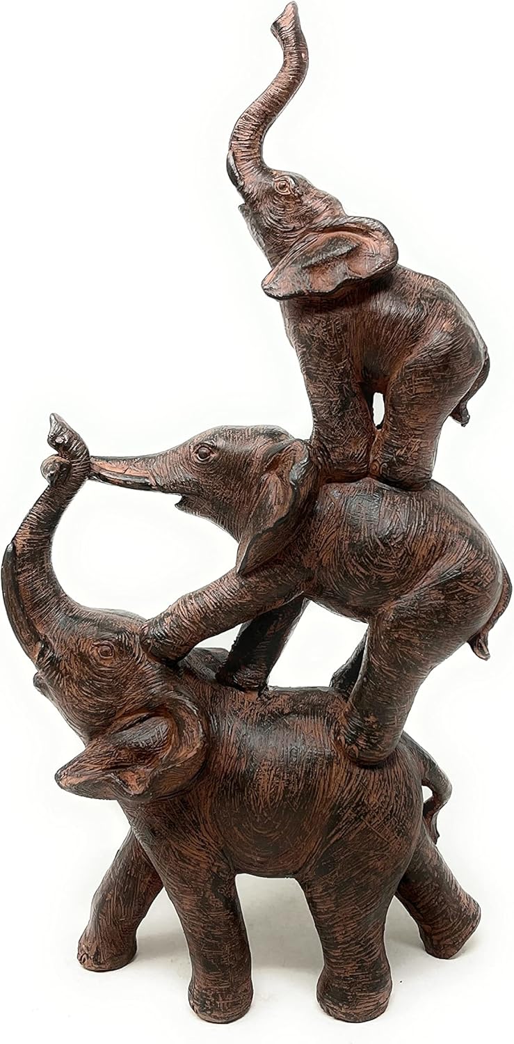 Natures Mark 3 Stacked Elephants Resin Statue Home Decor