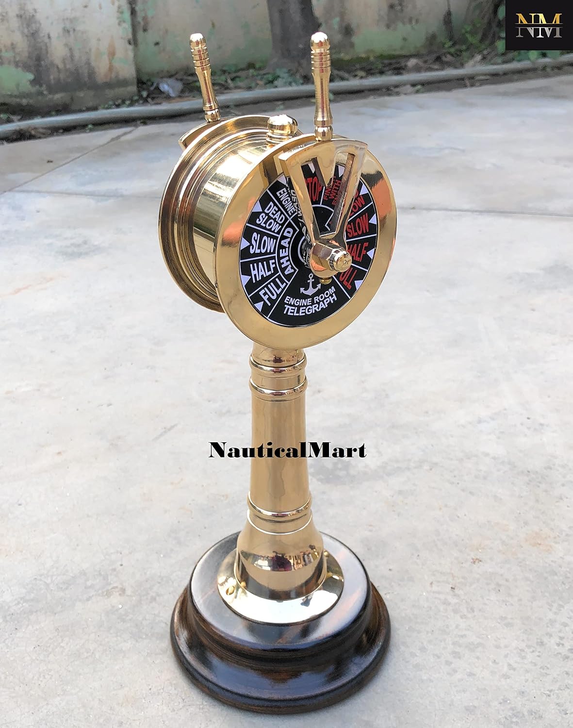 Brass Nautical 12 Inch Ship Engine Order Telegraph with Wooden Base