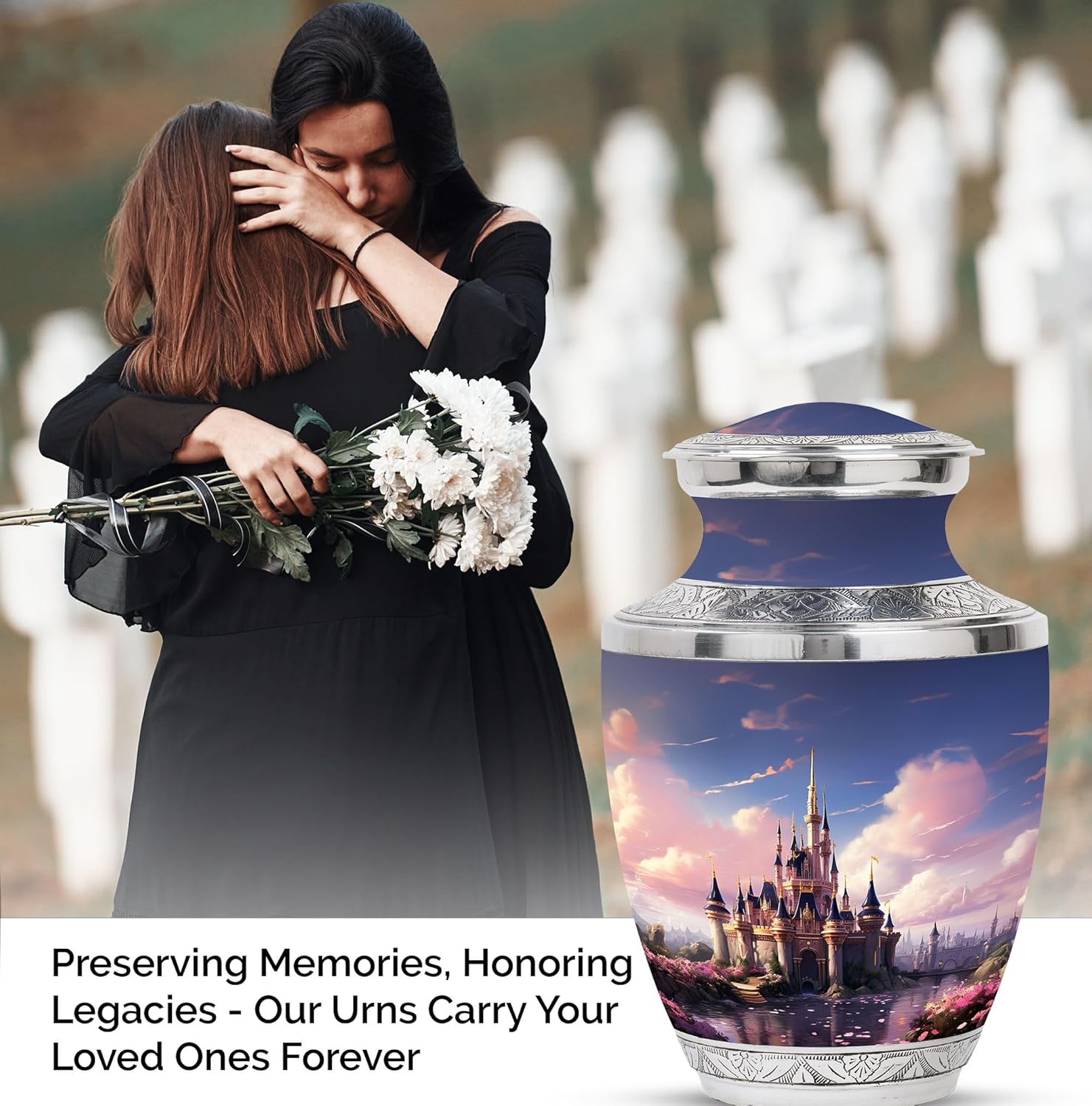 The Castle By The Blooming River Cremation Urn 10 Inch Adult Size