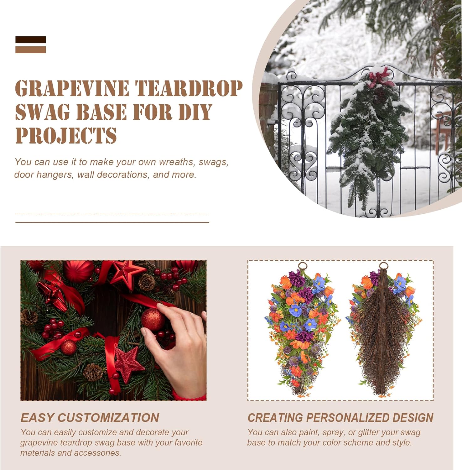 Grapevine Teardrop Swag Base 2 Pack for Door Decor