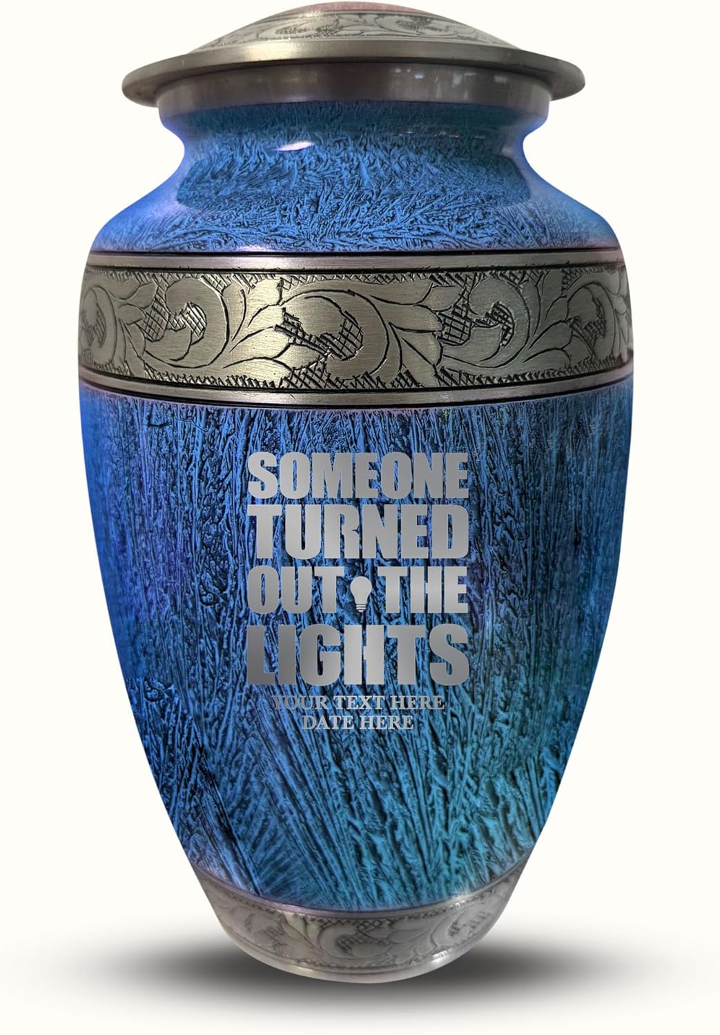 Personalized Cremation Urn with Funny Engraving 200 Cu Inch Blue