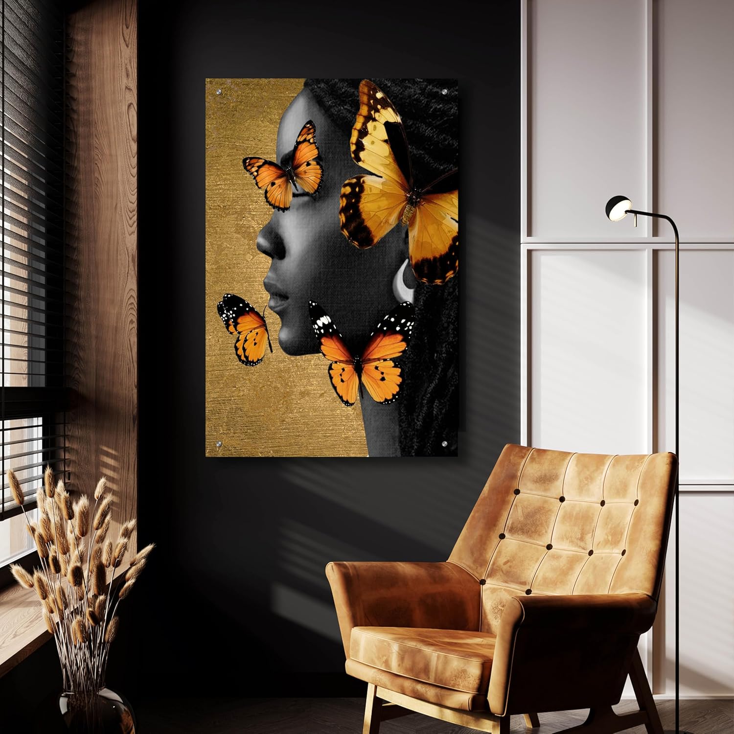 Epic Art Monochrome Golden Butterfly 1 Wall Art 24x36