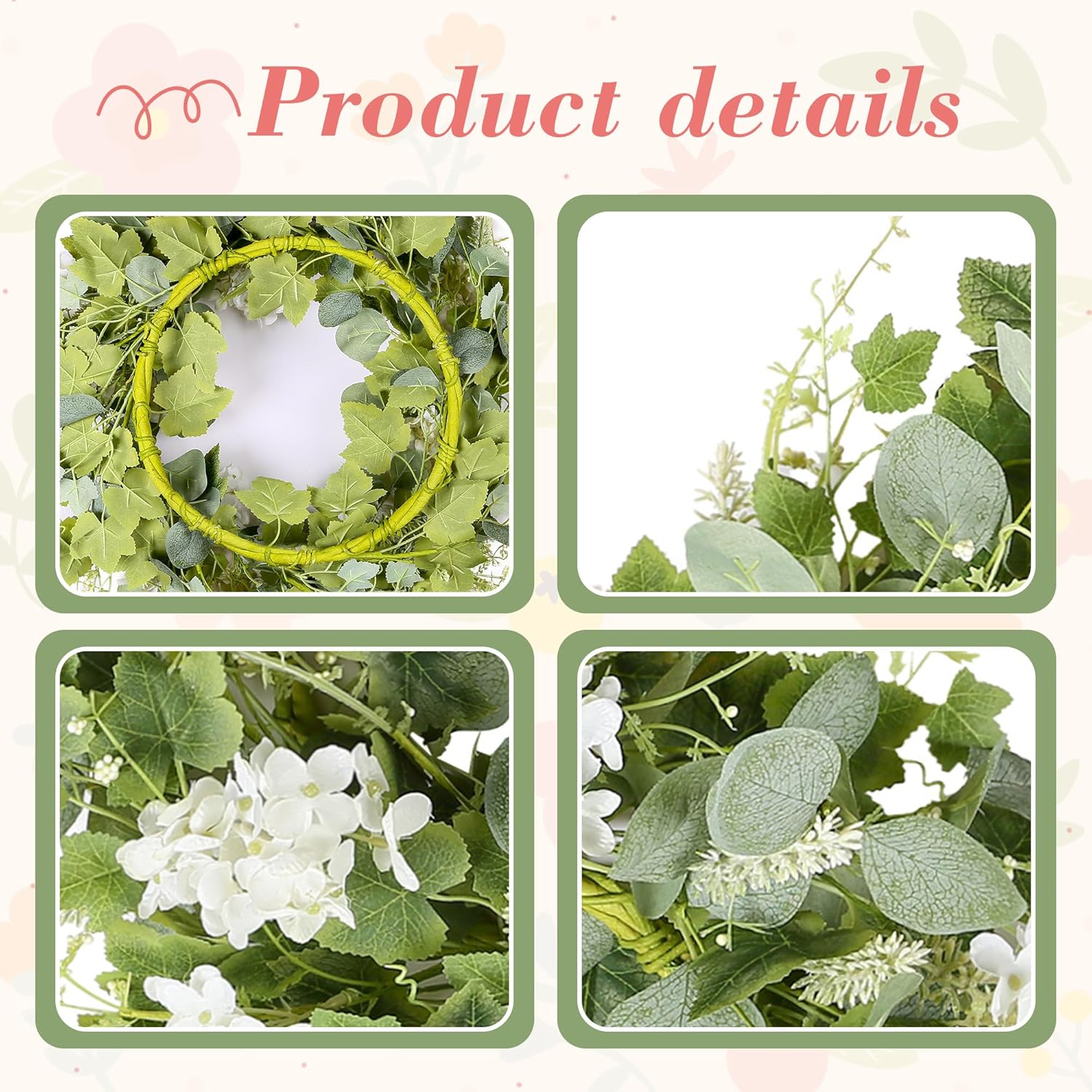 YNYLCHMX 18 Inch Spring Summer Wreath for Front Door