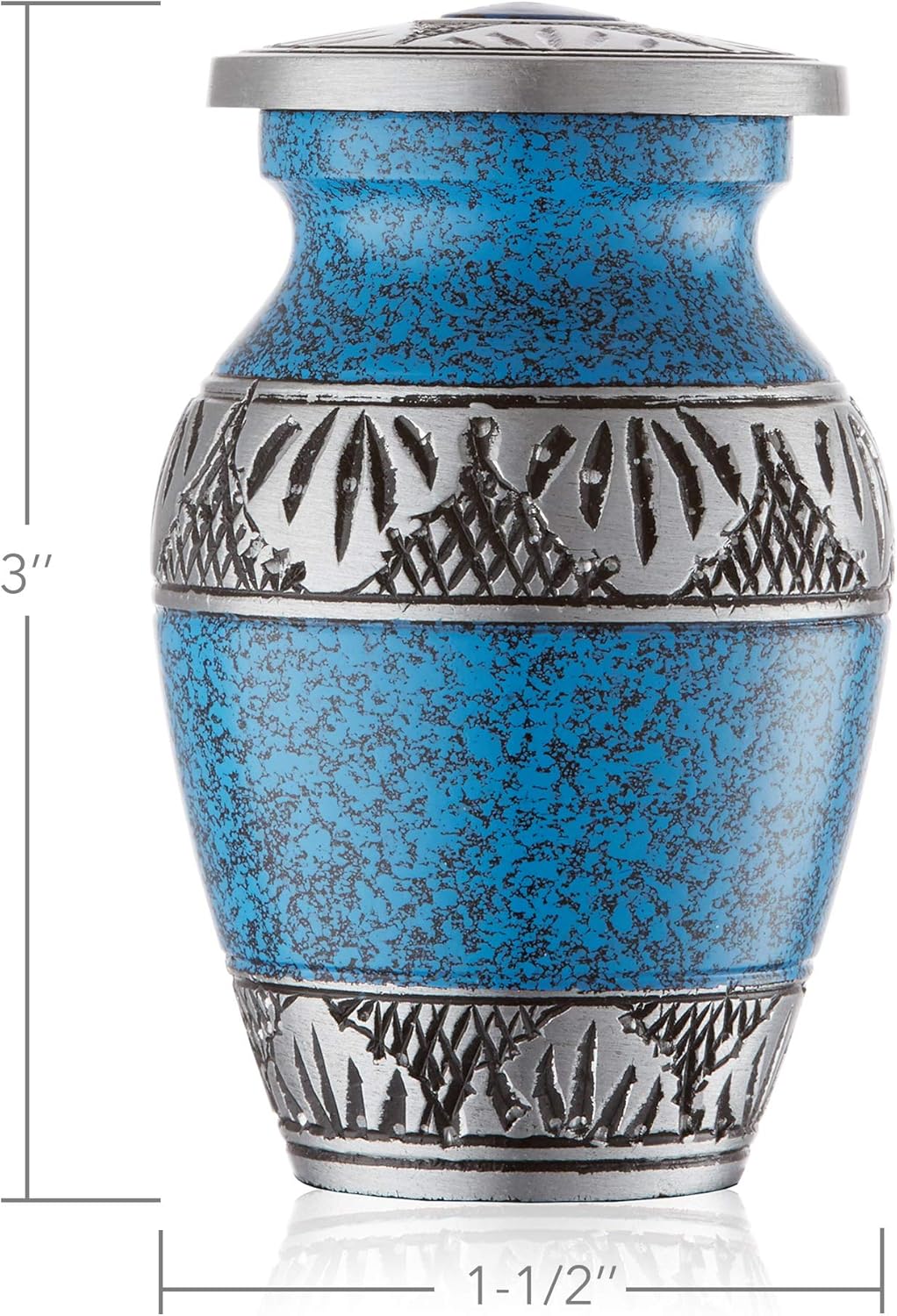 Reminded Mini Cremation Urns Set of 4 Blue Silver with Velvet Case