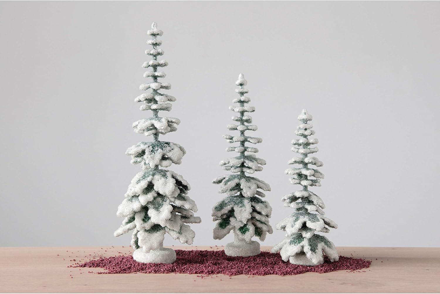 Creative Co Op Paper Figurines with Beaded Glitter Finish Set of 3 Trees Green White