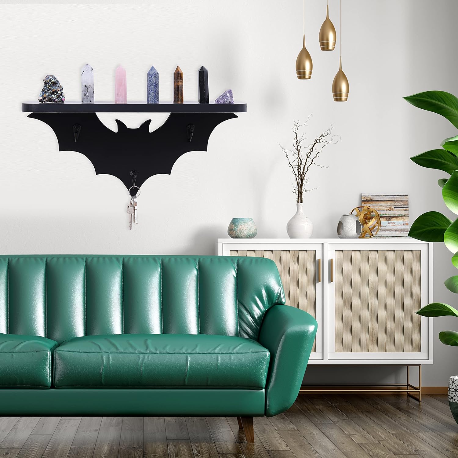 Spooky Bat Floating Shelf with 3 Key Hooks