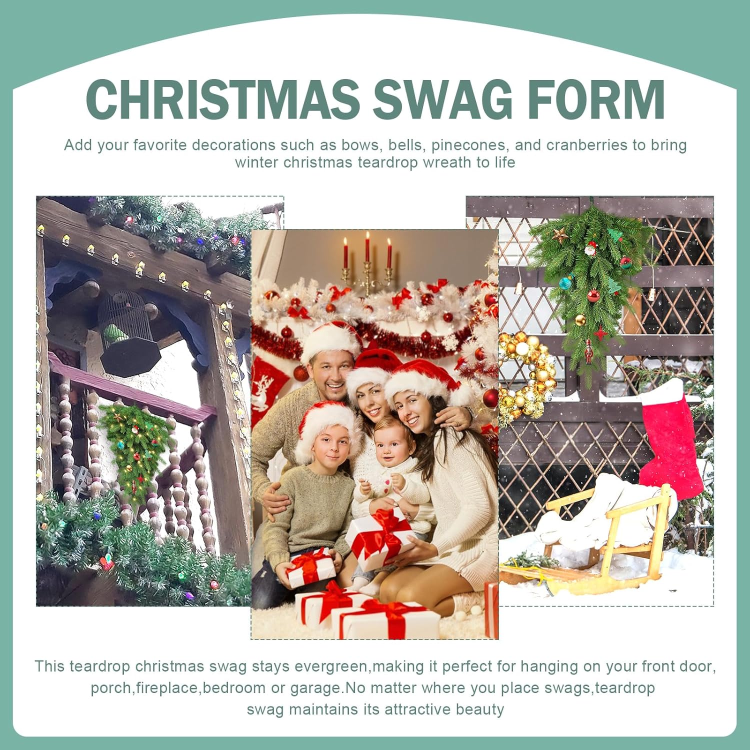 Pre Lit Artificial Christmas Teardrop Swag with 30 LED - 24 in Pine Greenery Staircase Decor