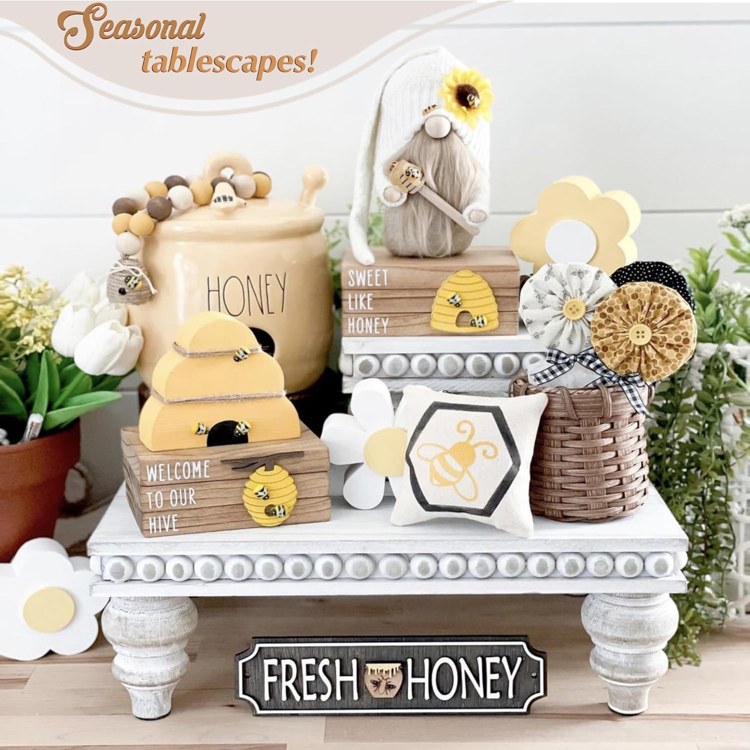 Wooden Tiered Tray Set - 3 Piece Farmhouse Display Risers