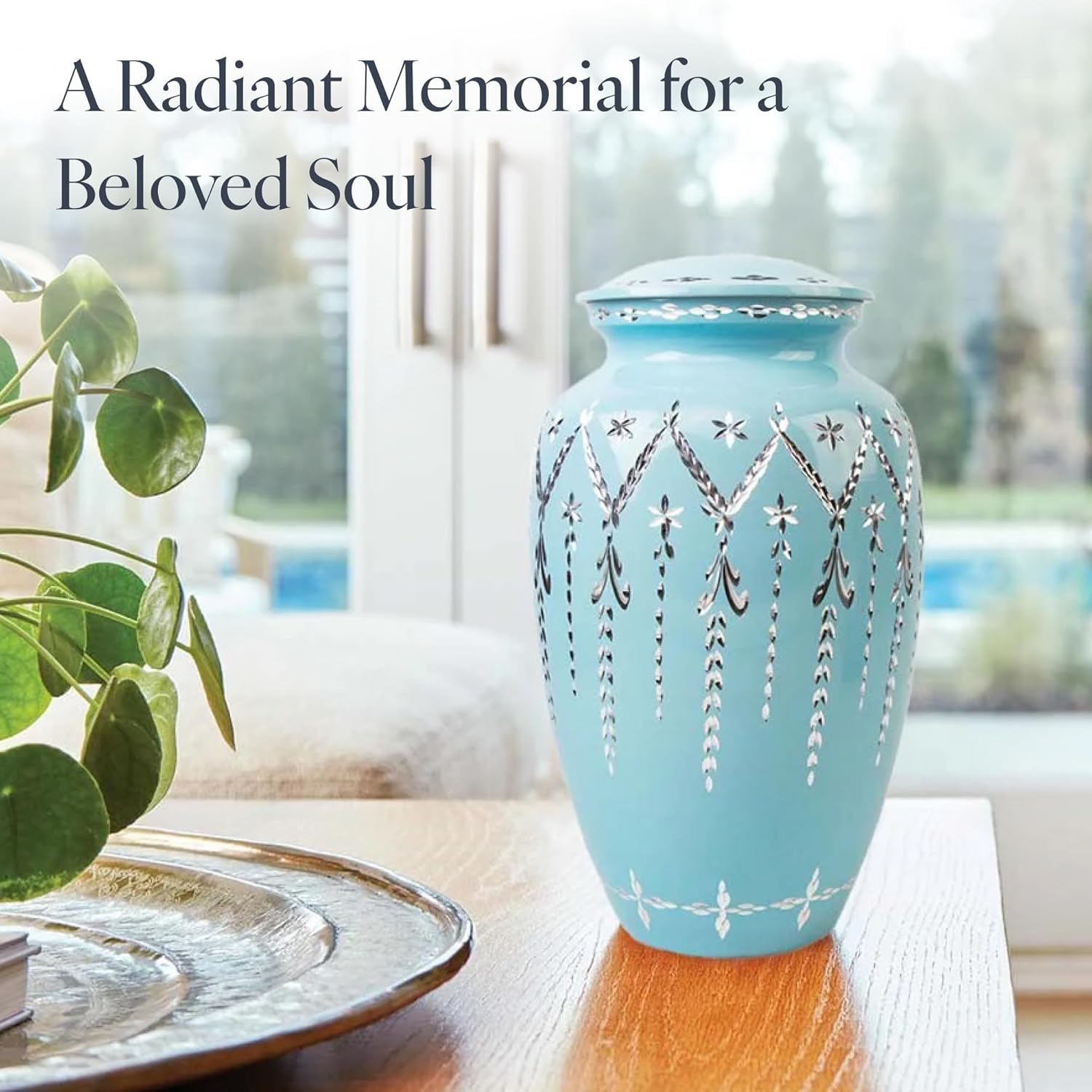 105in Decorative Cremation Urn - Blue