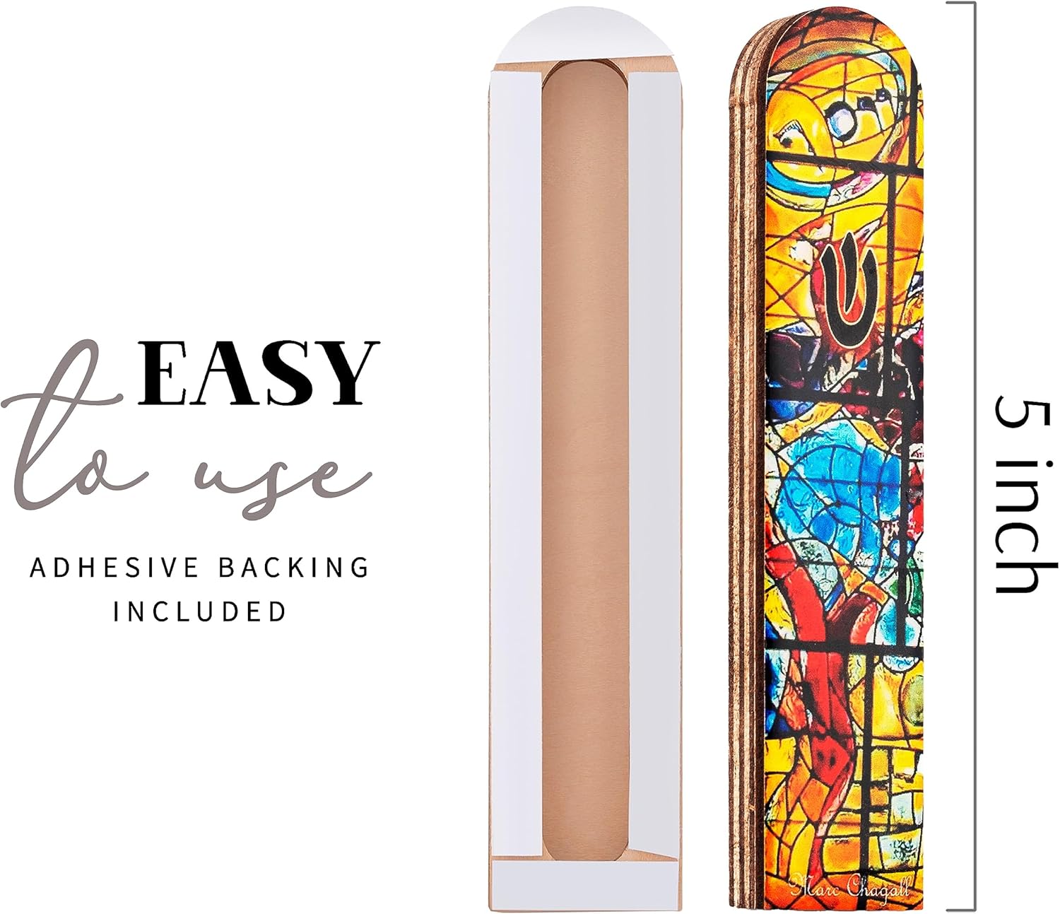 SURI Wooden Mezuzah with Yellow Design Contemporary 5 Door Scroll Holder