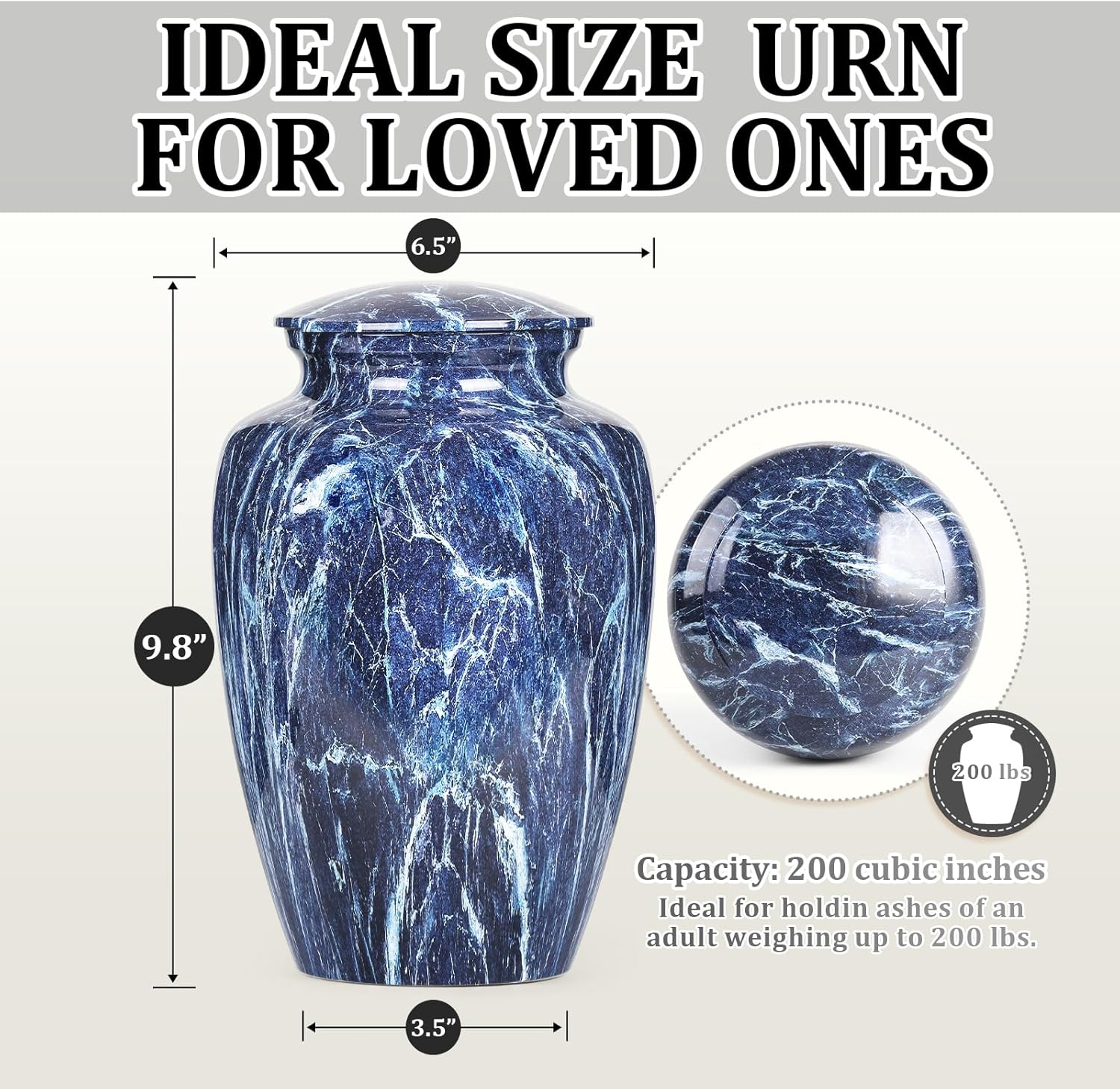 Premium Blue Marble Cremation Urn for Human Ashes