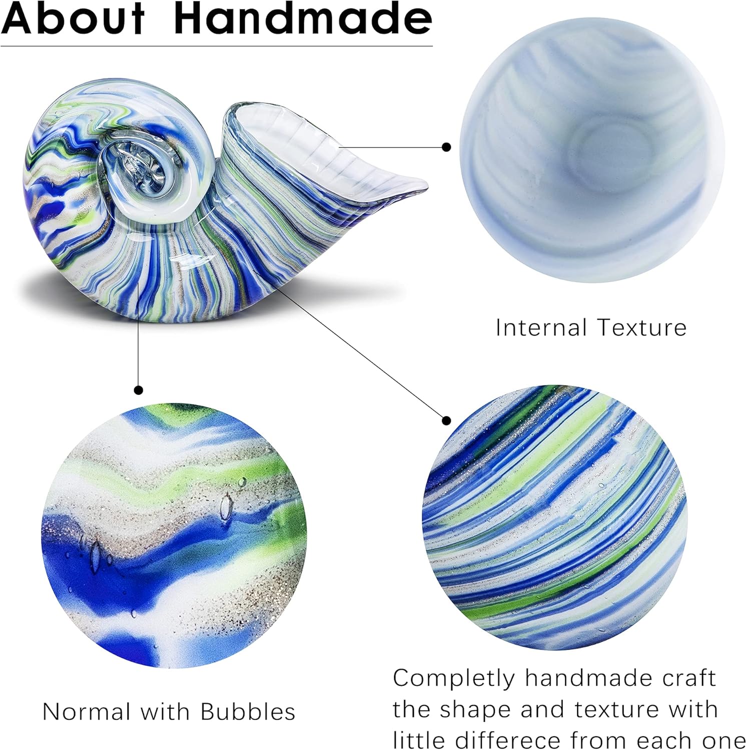 QFkris Blue Nautilus Glass Figurine Decor