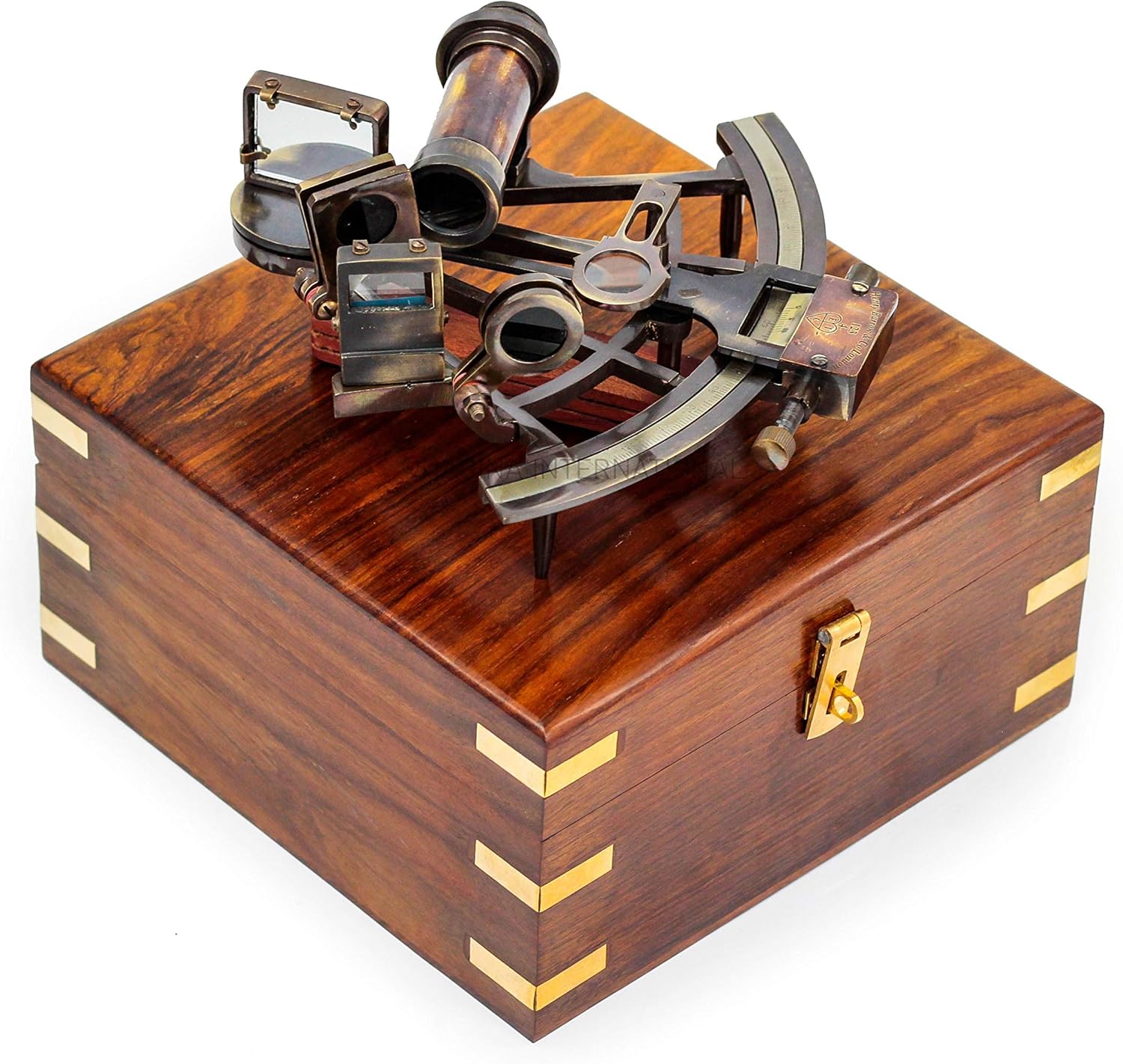 Brass Sextant with Rosewood Box - Decorative Nautical Tool