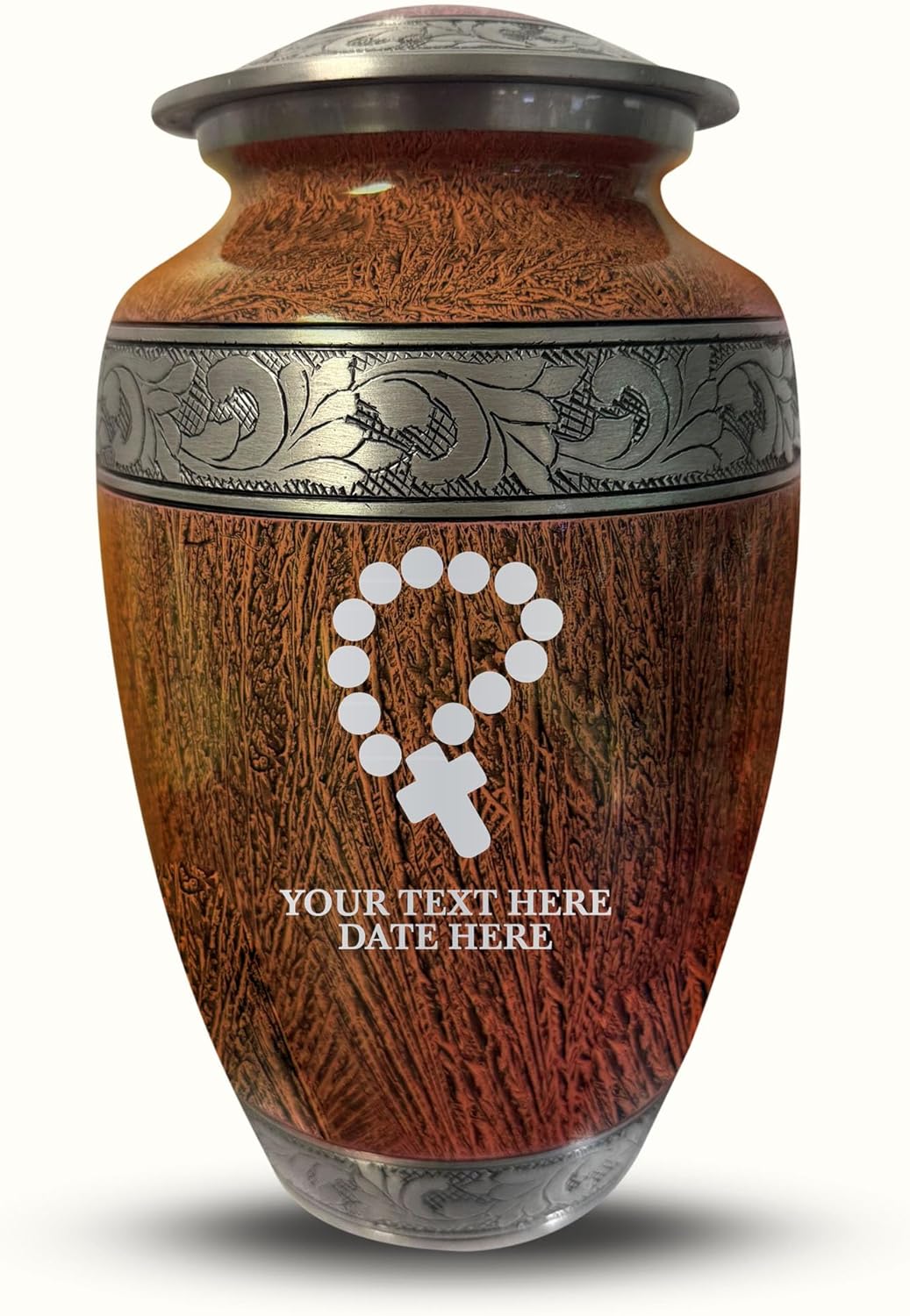 Personalized Large Cremation Urn - Distressed Silver Etched Memorial Vessel for Ashes