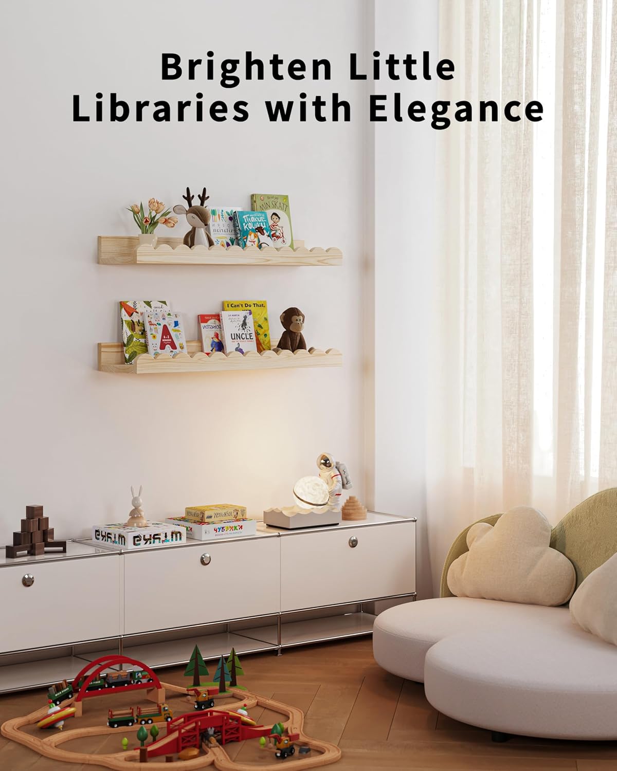 Shario 4-Pack Floating Wood Book Shelves for Kids