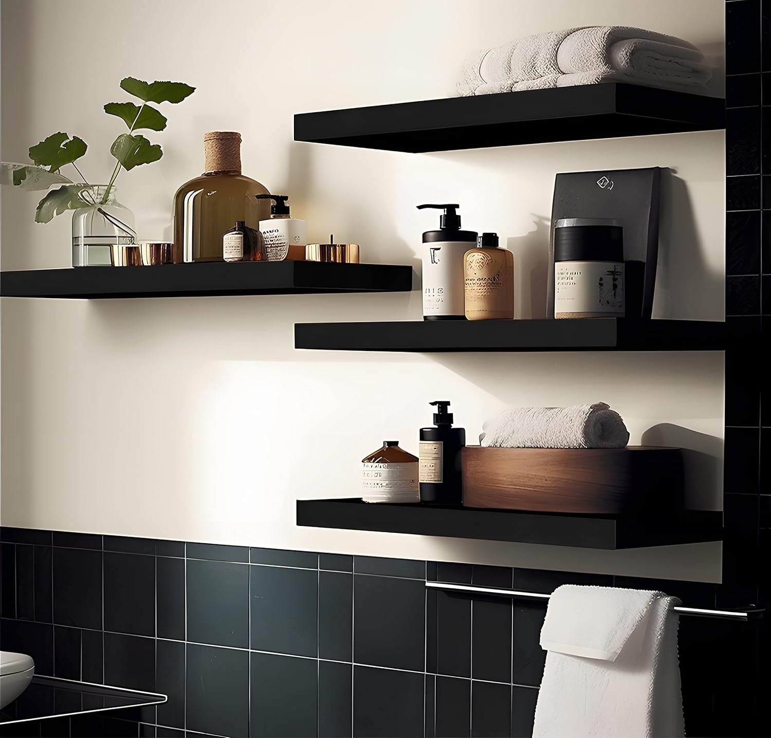 Black Wood Floating Shelves Set of 4 for Wall Rustic Bedroom Living Room