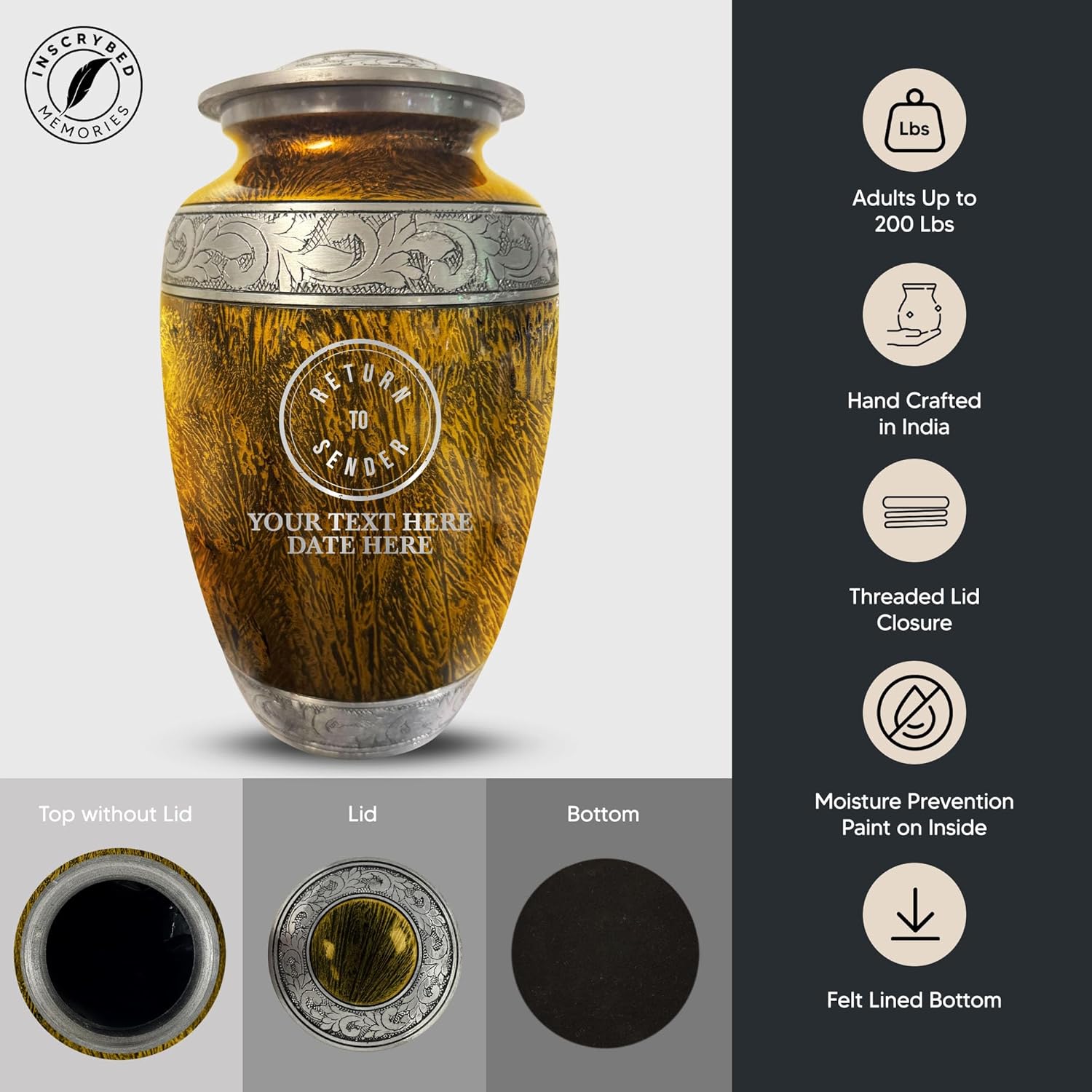 Personalized Large Adult Cremation Urn - Custom Engraved with Name Office Humor RTS Circle Design