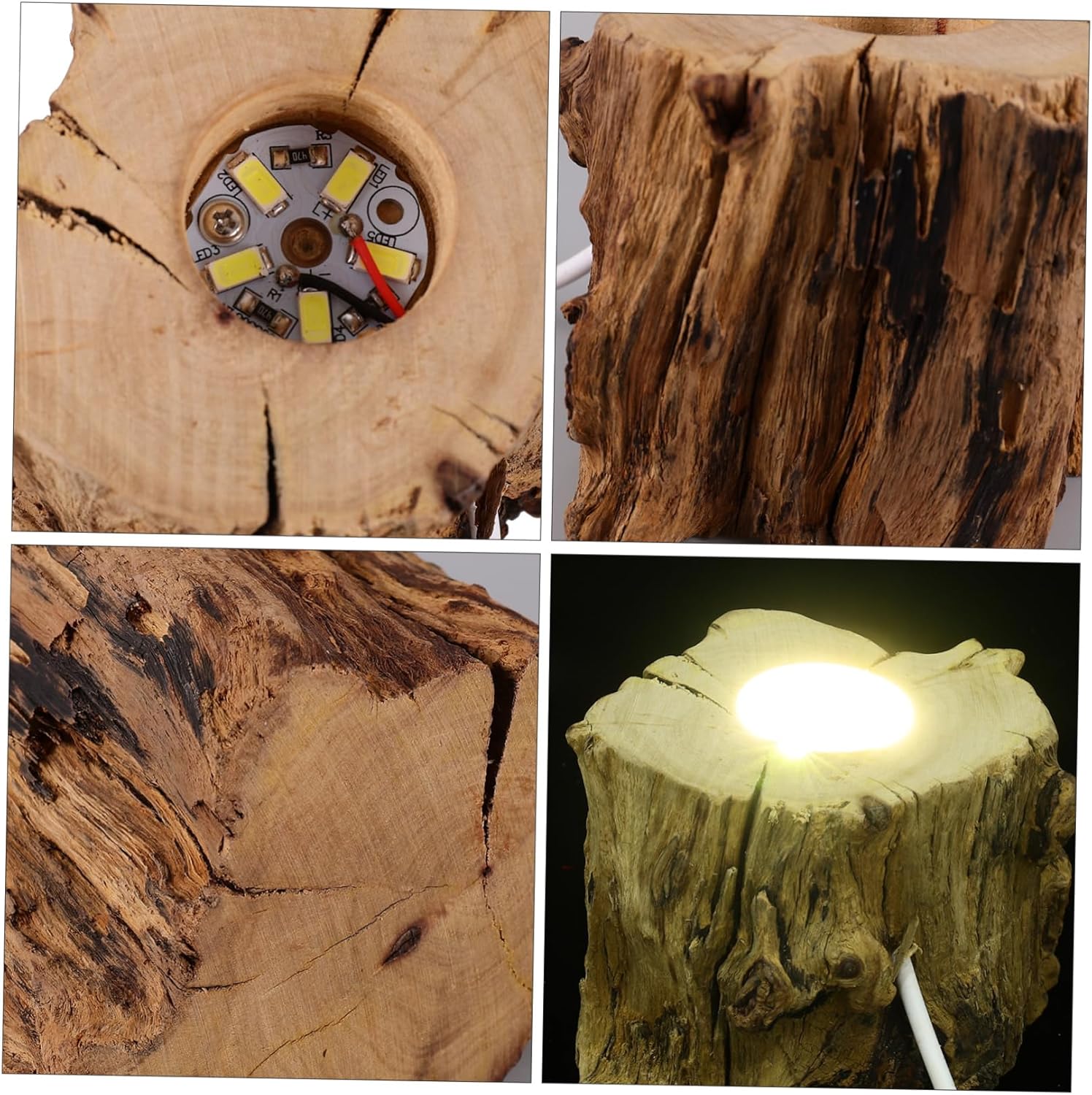 Wooden Stump Crystal Ball Stand with USB Charging LED Night Light Holder for Displaying Art Objects and Decor