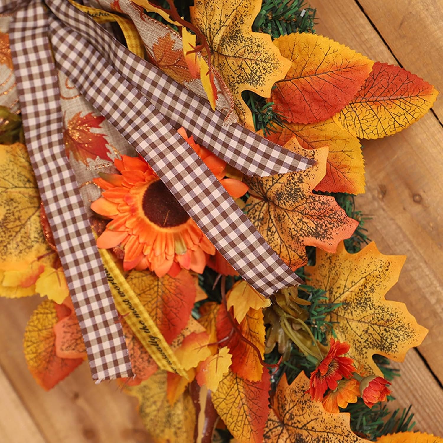 Artificial Fall Teardrop Wreath with Sunflowers and Bows