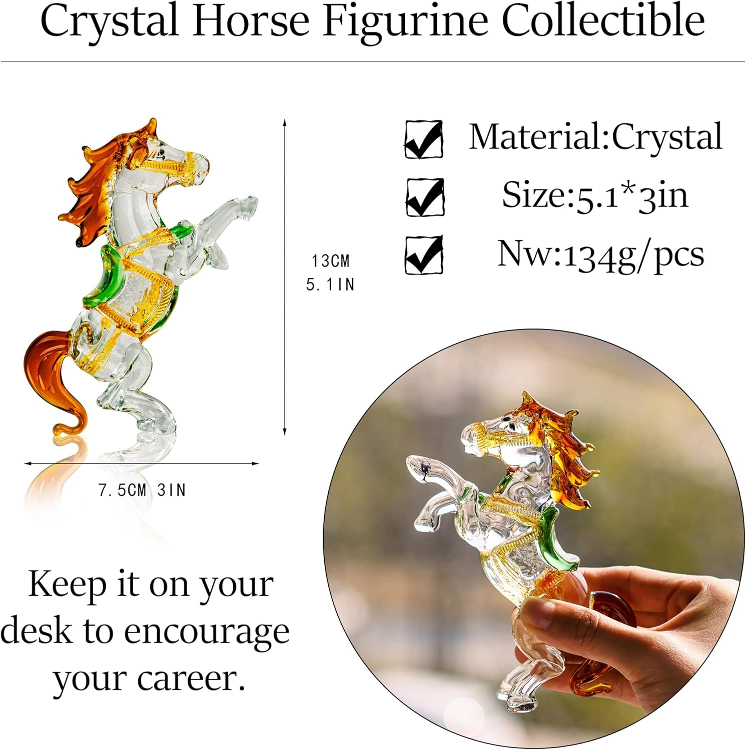 HD Hyaline Dora Crystal Butterfly with Ball Base and Standing Horse Figurine Collectible Decoration