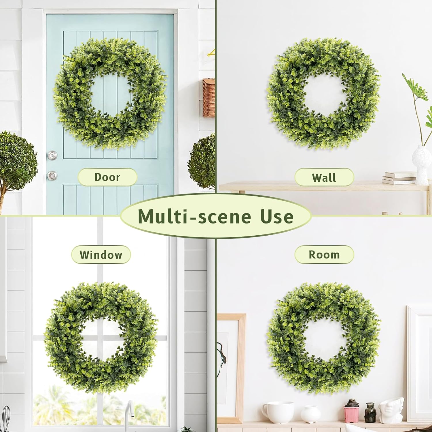 Boxwood Wreath for Front Door and Wall All Seasons 16-18 Inches