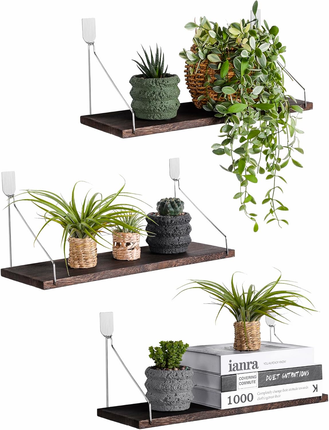 MITIME Floating Shelves Set of 3 Rustic Solid Wood Wall Storage Shelves