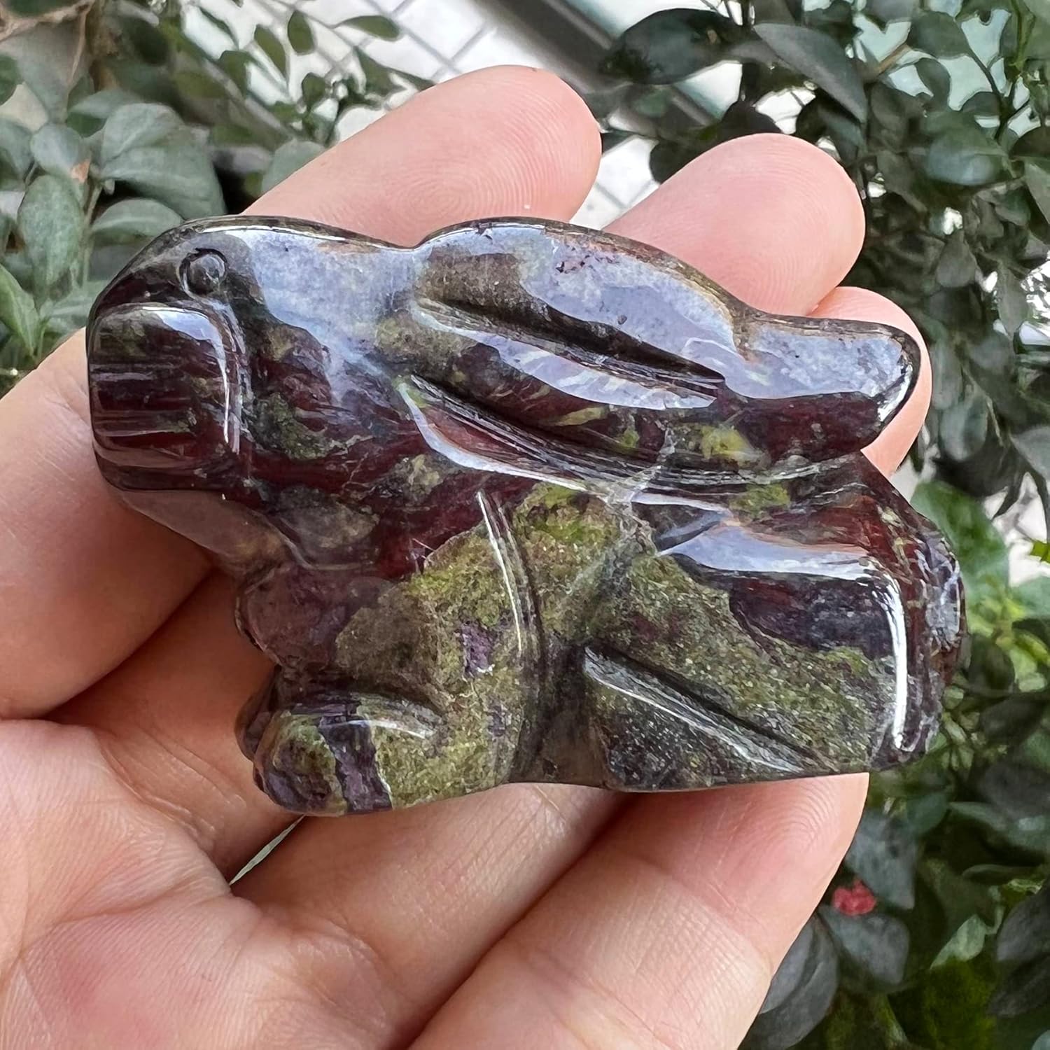 Hand Carved Dragon Bloodstone Rabbit Statue 2 Inches Healing Crystal Home Decor