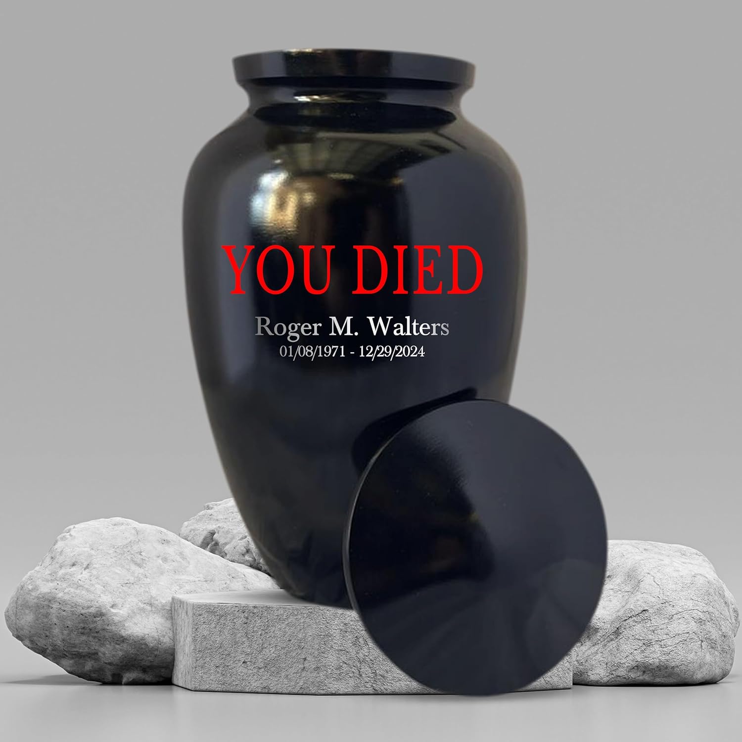 Personalized Gaming Cremation Urn with Custom Name and Date Black 200 Lbs Capacity