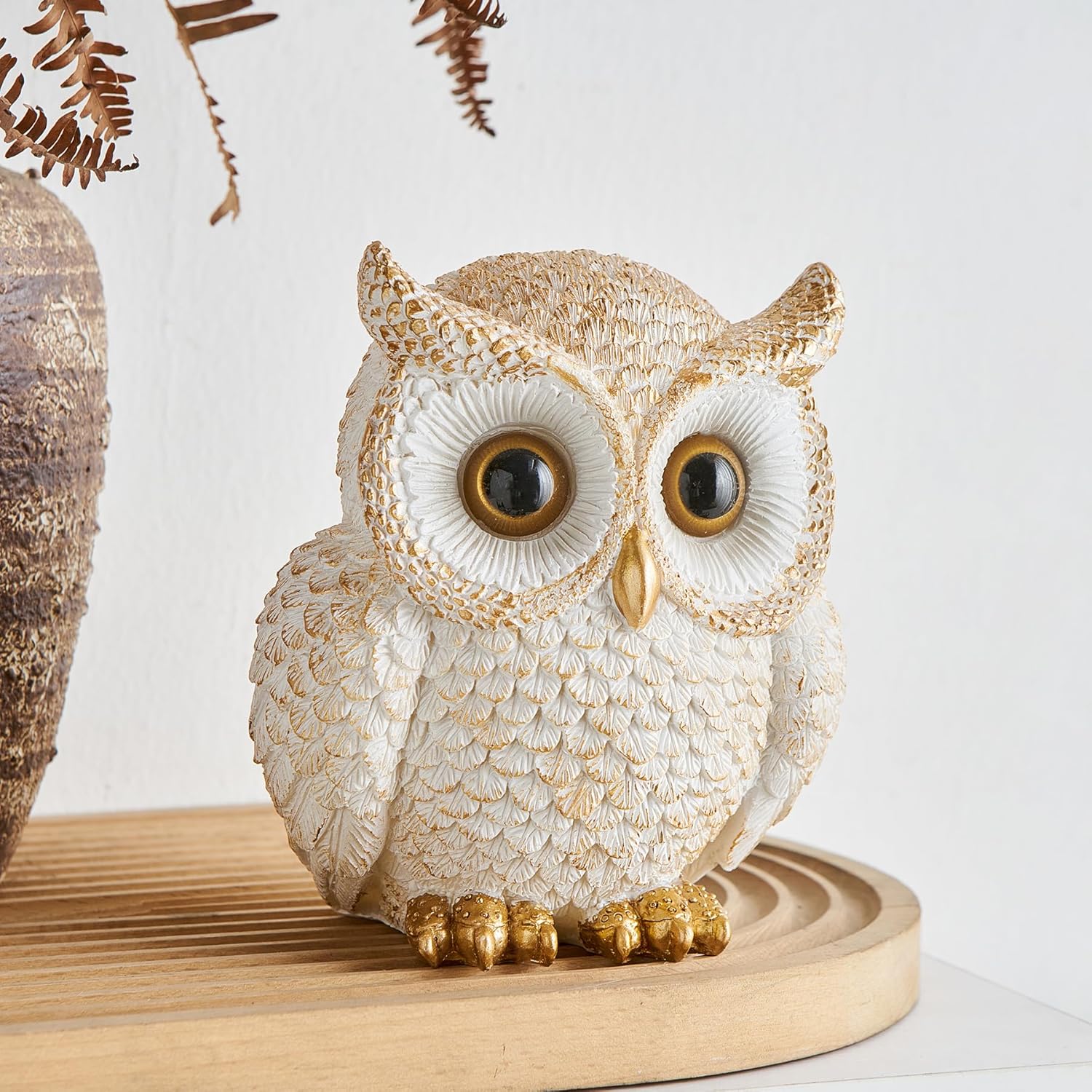 Octdays White Owl Statue Decor for Home Office Living Room