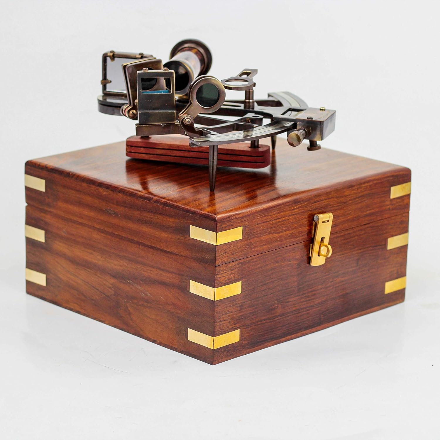 Brass Sextant with Rosewood Box - Decorative Nautical Tool
