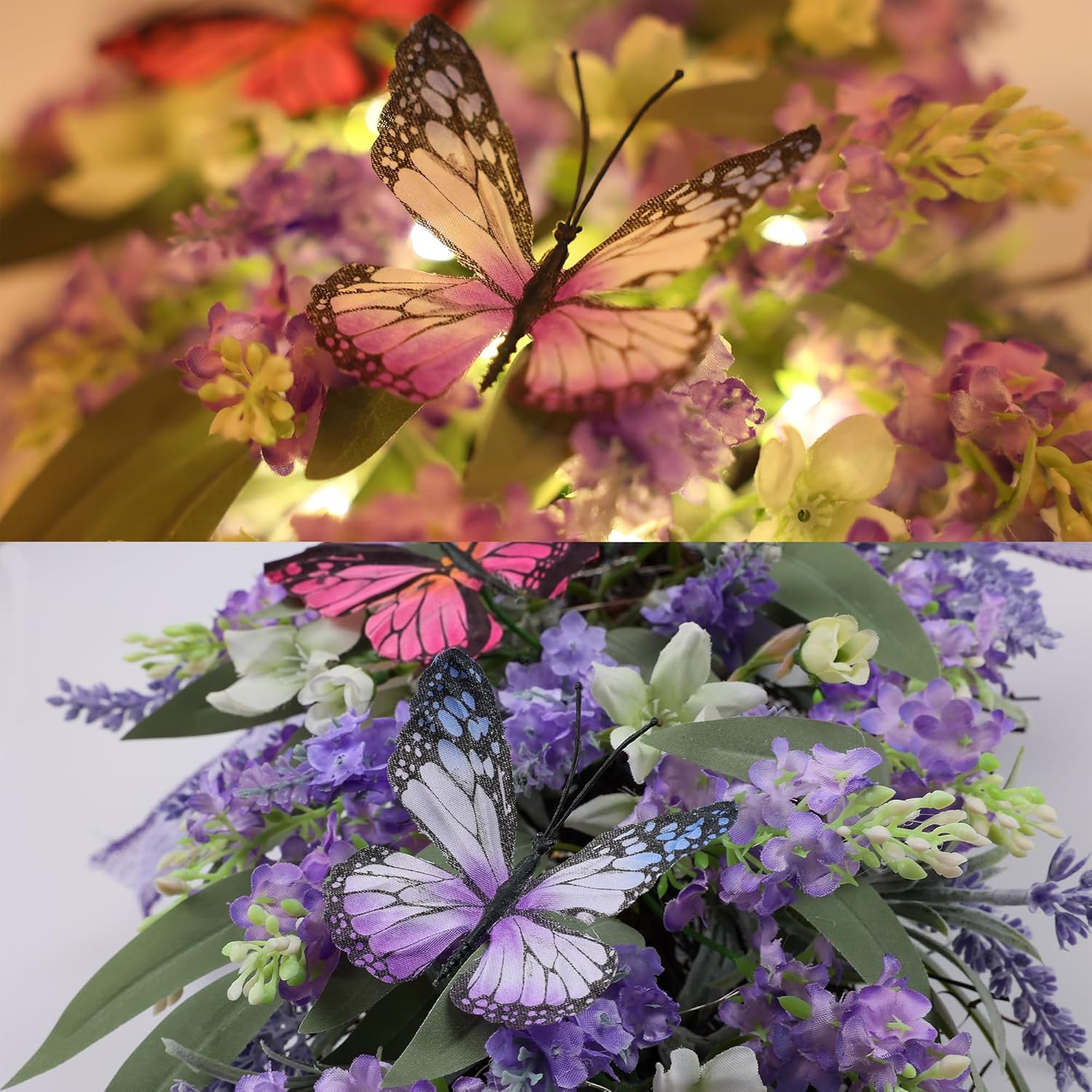 Jusdreen LED Teardrop Lavender Wreath with Butterflies Decor