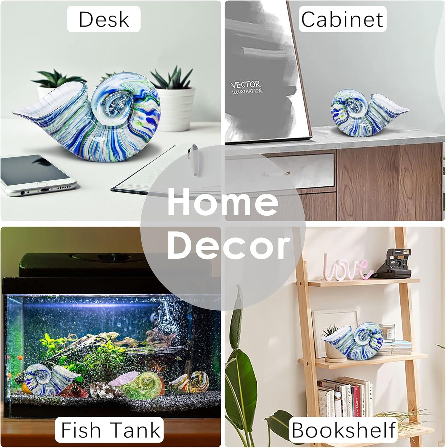 QFkris Blue Nautilus Glass Figurine Decor
