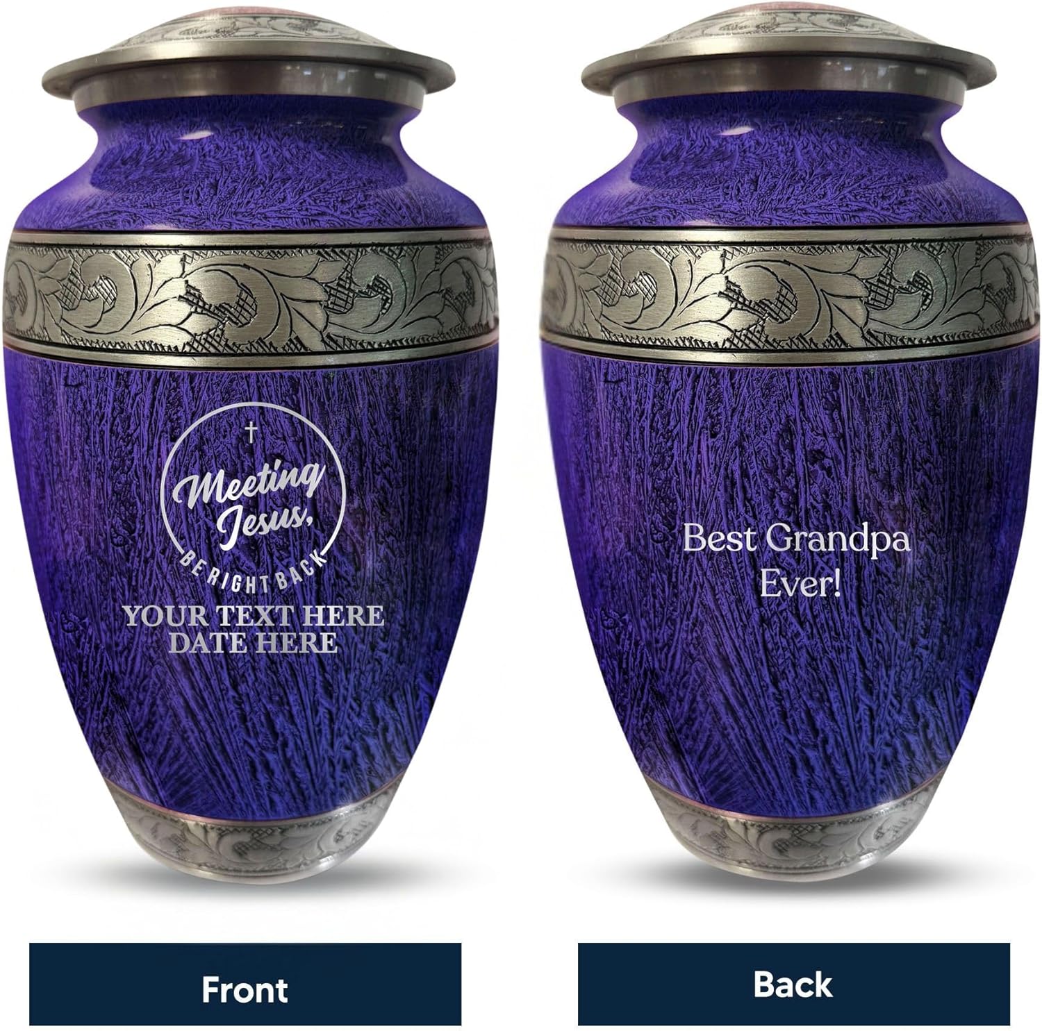 Personalized Large Adult Cremation Urn with Funny Design and Name - Purple Silver Inlay 200 cu Inch