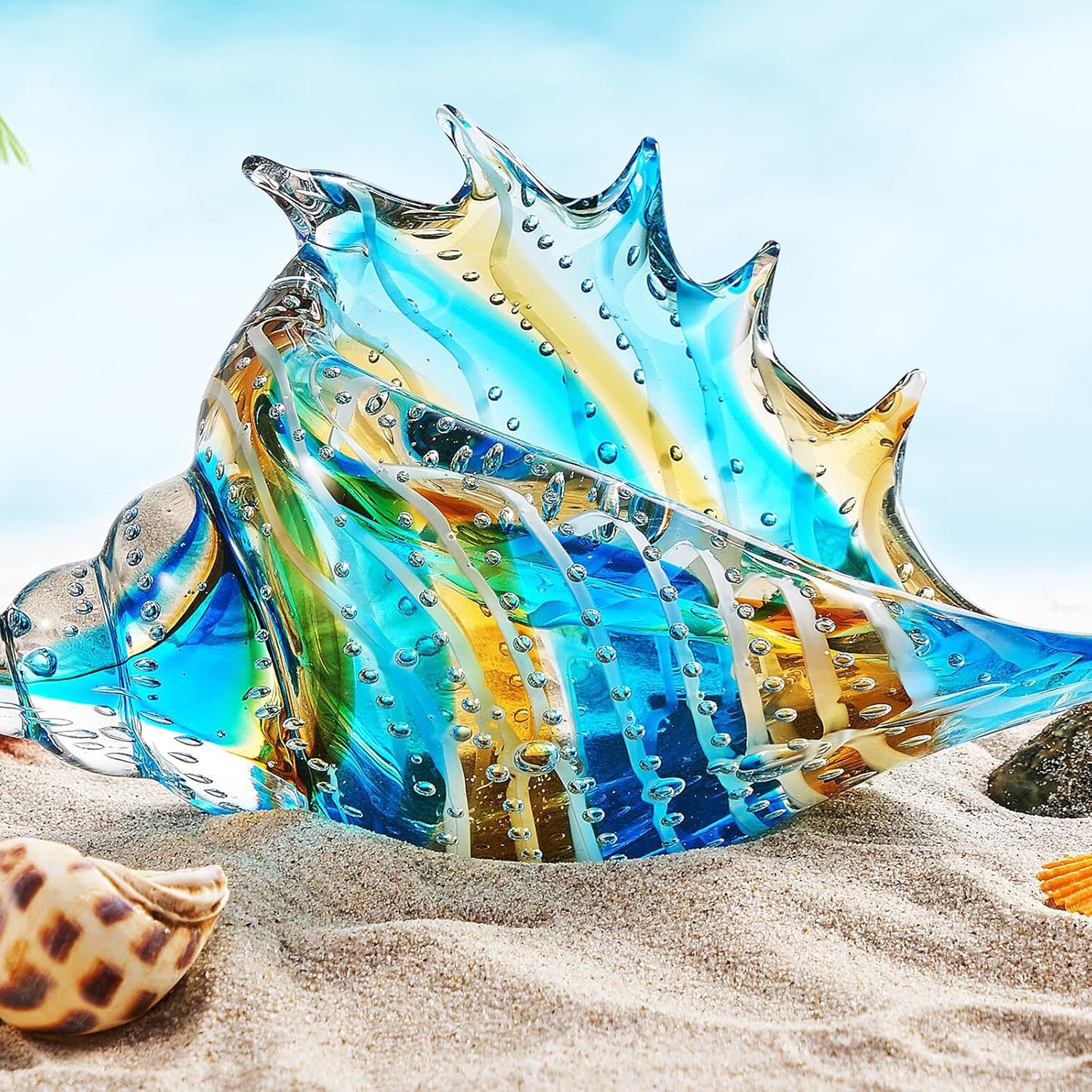 Eustuma Hand Blown Glass Conch Figurine Decoration