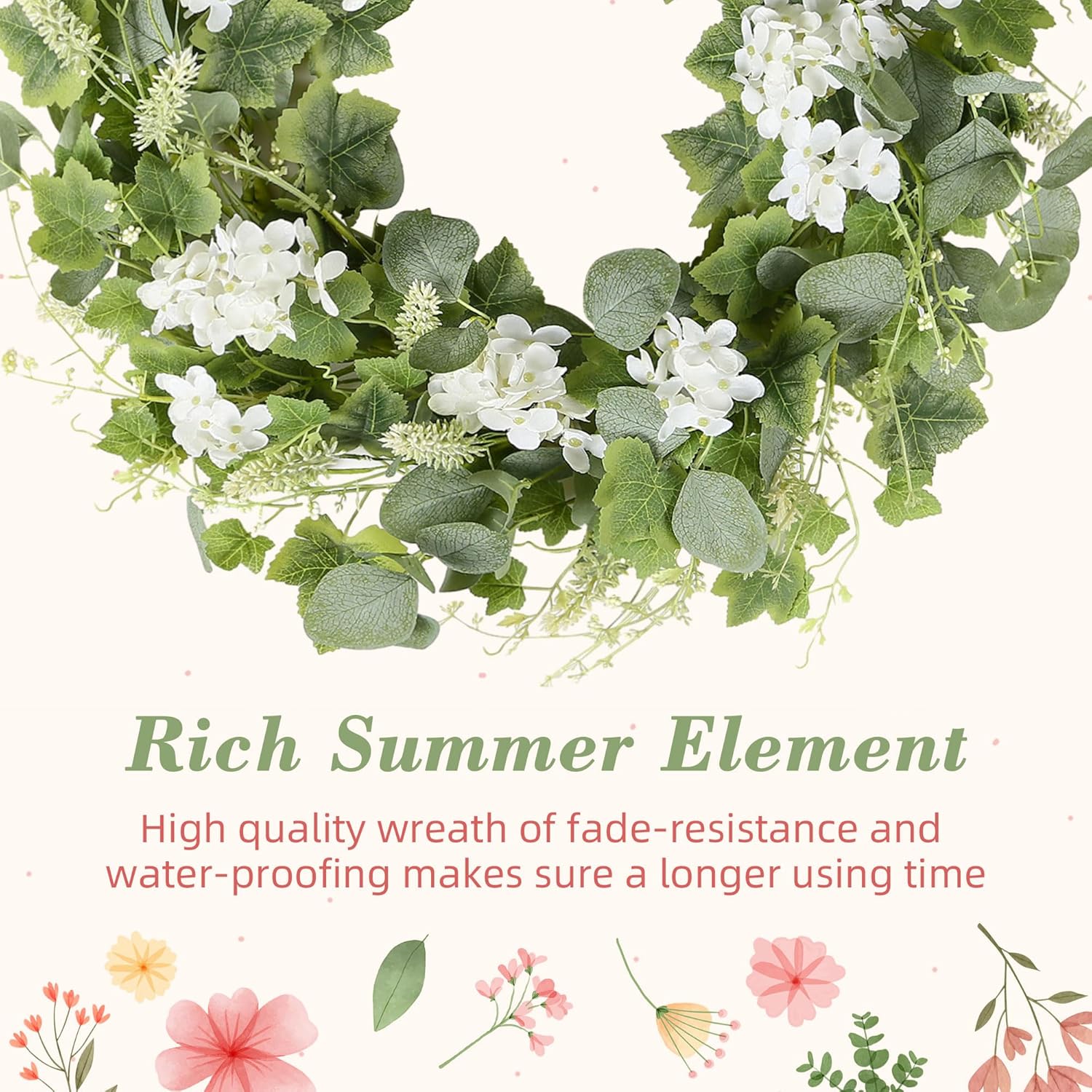 YNYLCHMX 18 Inch Spring Summer Wreath for Front Door