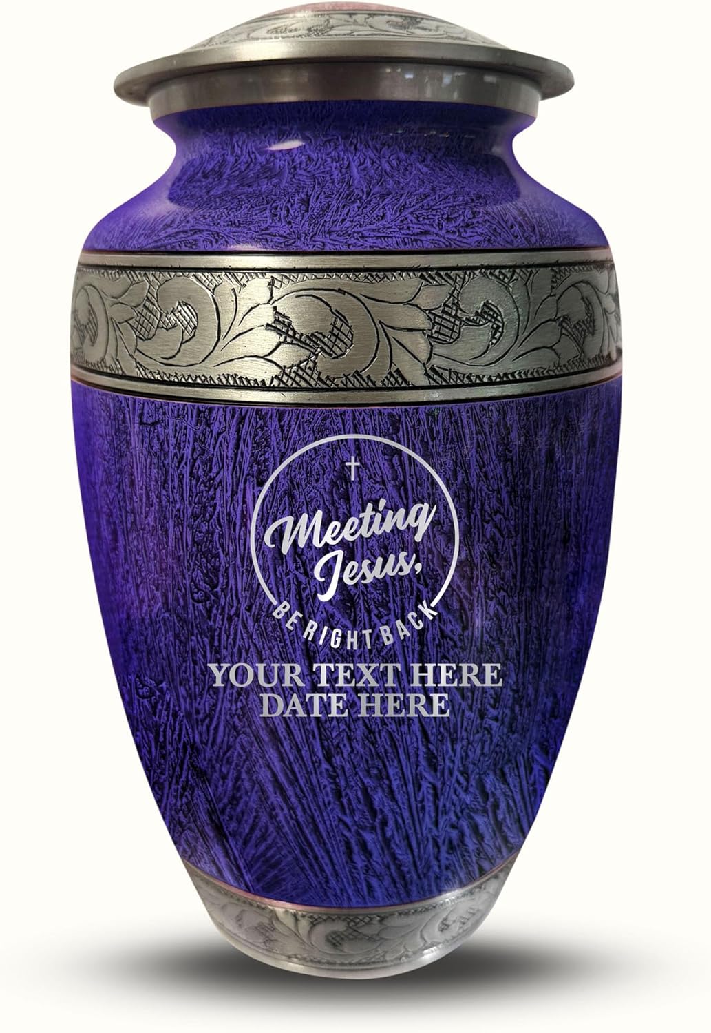 Personalized Large Adult Cremation Urn with Funny Design and Name - Purple Silver Inlay 200 cu Inch