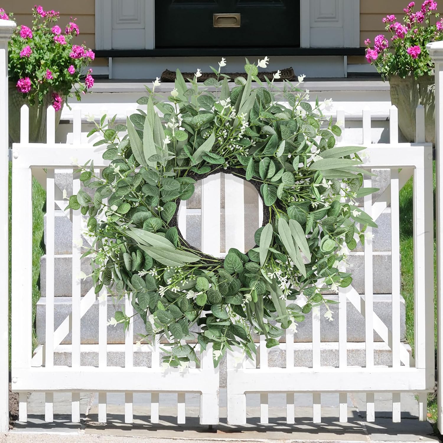 Dushle 24 Inch Summer Eucalyptus Wreath for Front Door