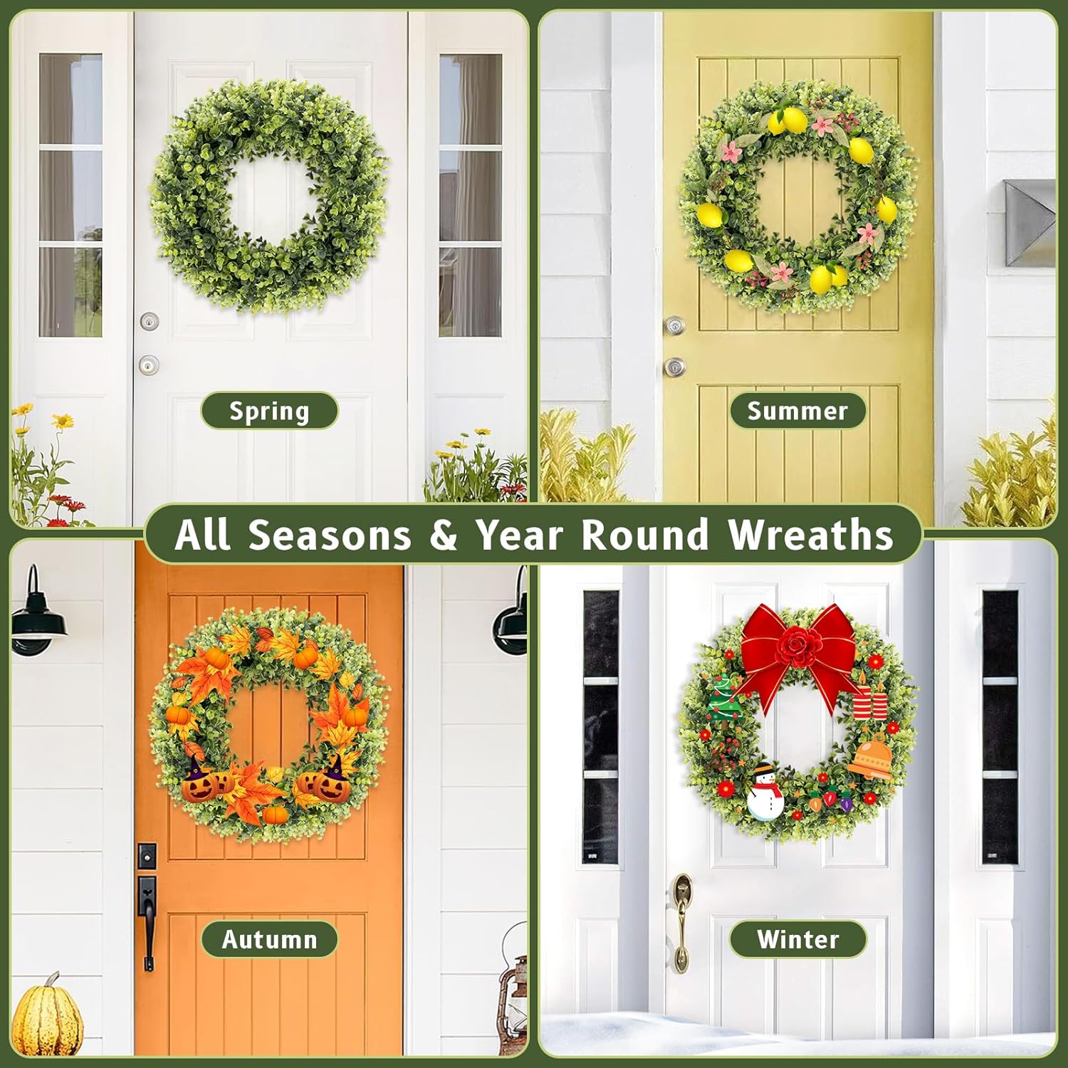 Boxwood Wreath for Front Door and Wall All Seasons 16-18 Inches