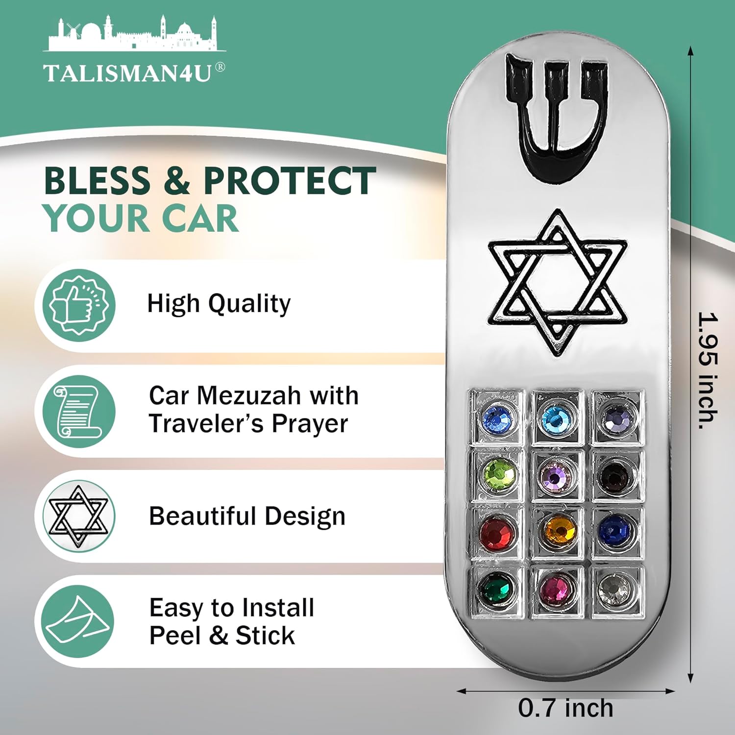 Protection Car Mezuzah with Prayer Scroll and Star of David Judaica Gift