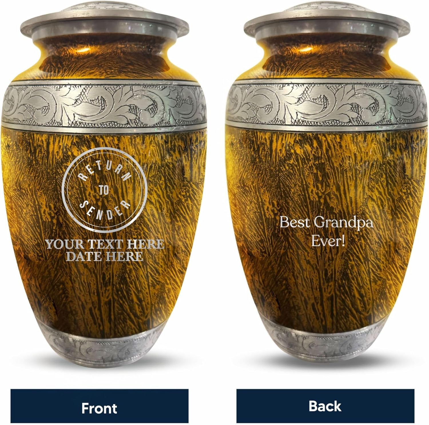 Personalized Large Adult Cremation Urn - Custom Engraved with Name Office Humor RTS Circle Design